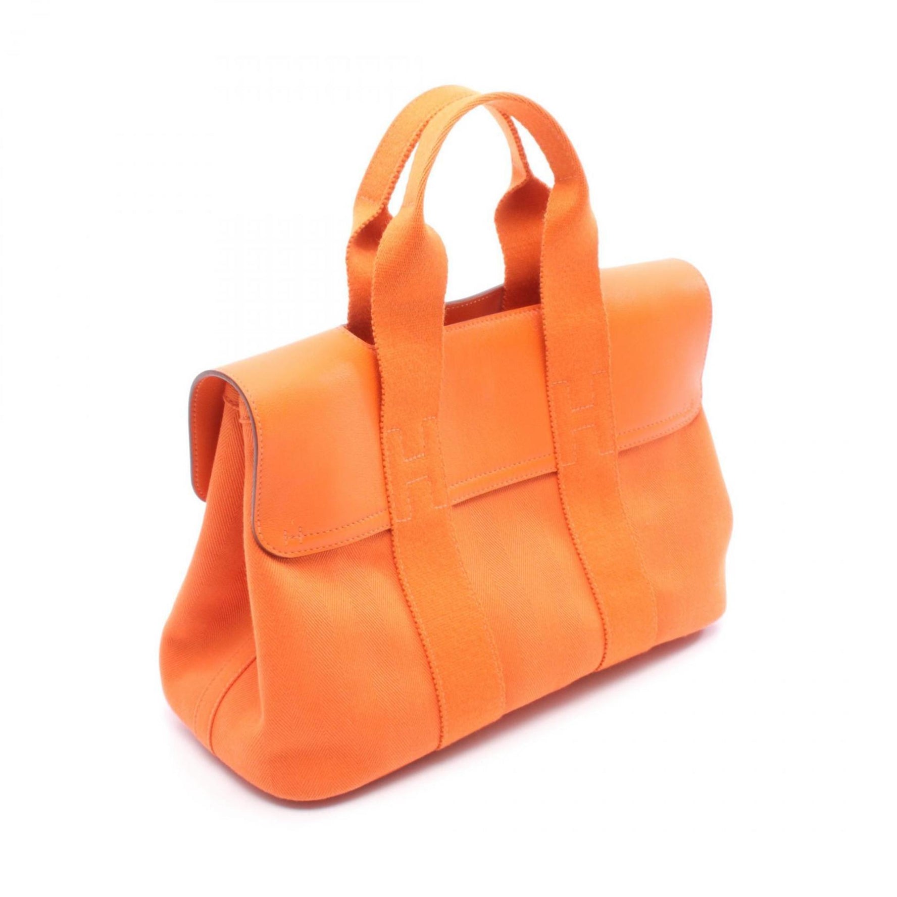 Hermes Hermès Valparaiso PM handbag in leather and canvas with Toile Chevron detailing, orange.