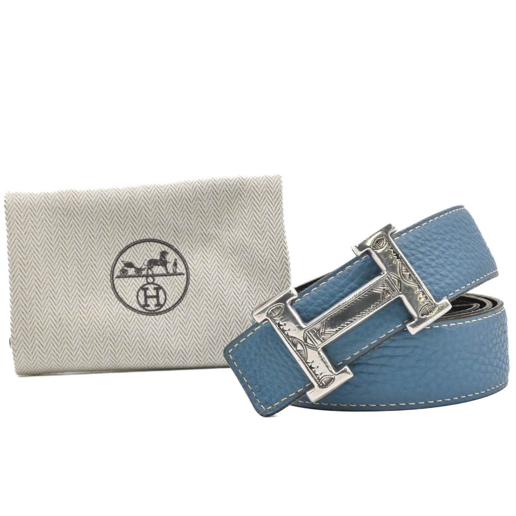 HERMES Touareg Constance Belt Bicolor Box Calf Taurillon Clemence Blue Jean Black □H #85