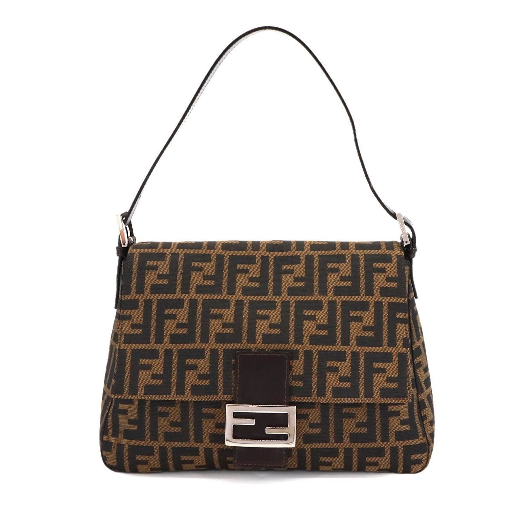 Fendi Zucca Mamma Baguette Shoulder Bag in Brown Canvas and Leather