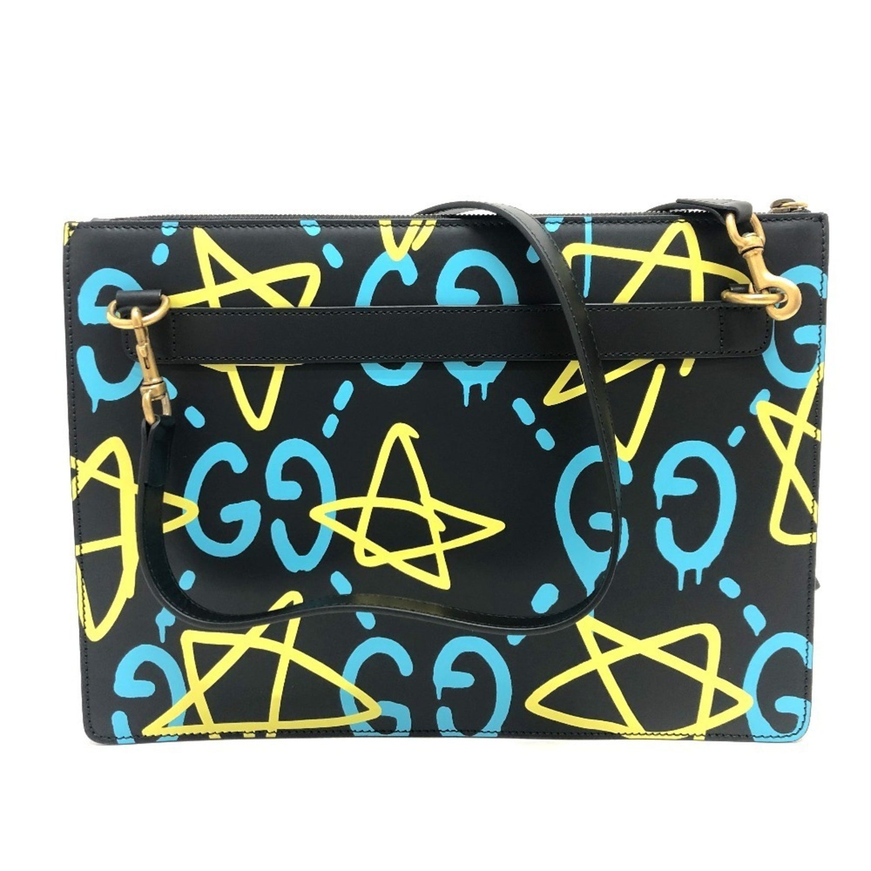 GUCCI Ghost Clutch Bag Shoulder Leather Black