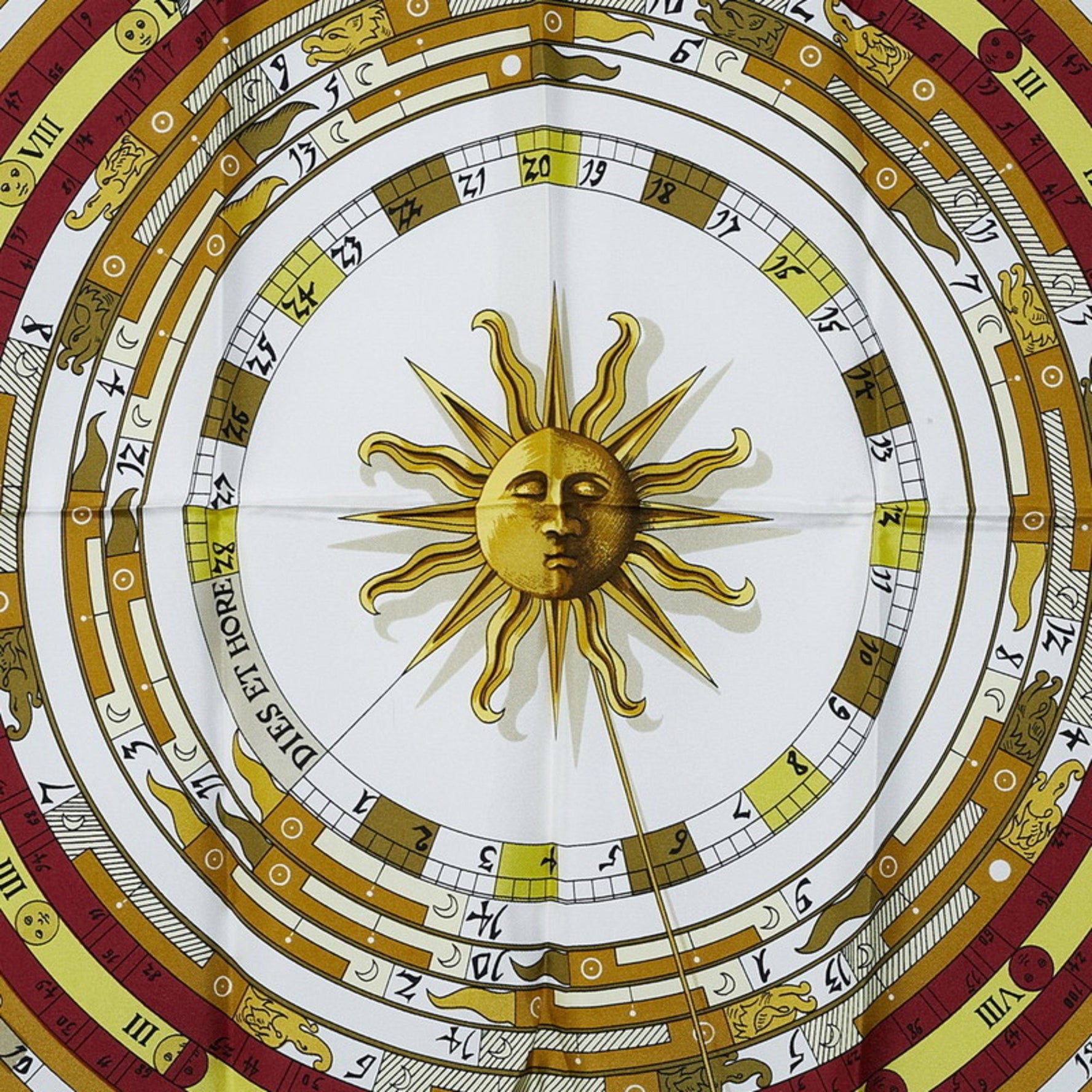 Hermes Carre 90 Astrology DIES ET HORE Scarf Muffler Gold Red Silk