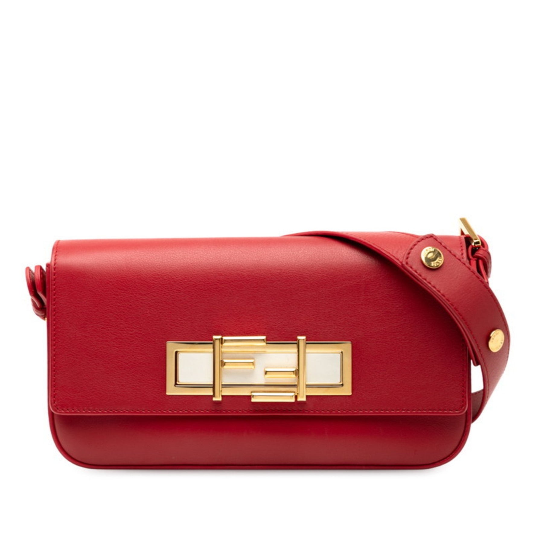 FENDI Trebucket One-Shoulder Bag Red Leather
