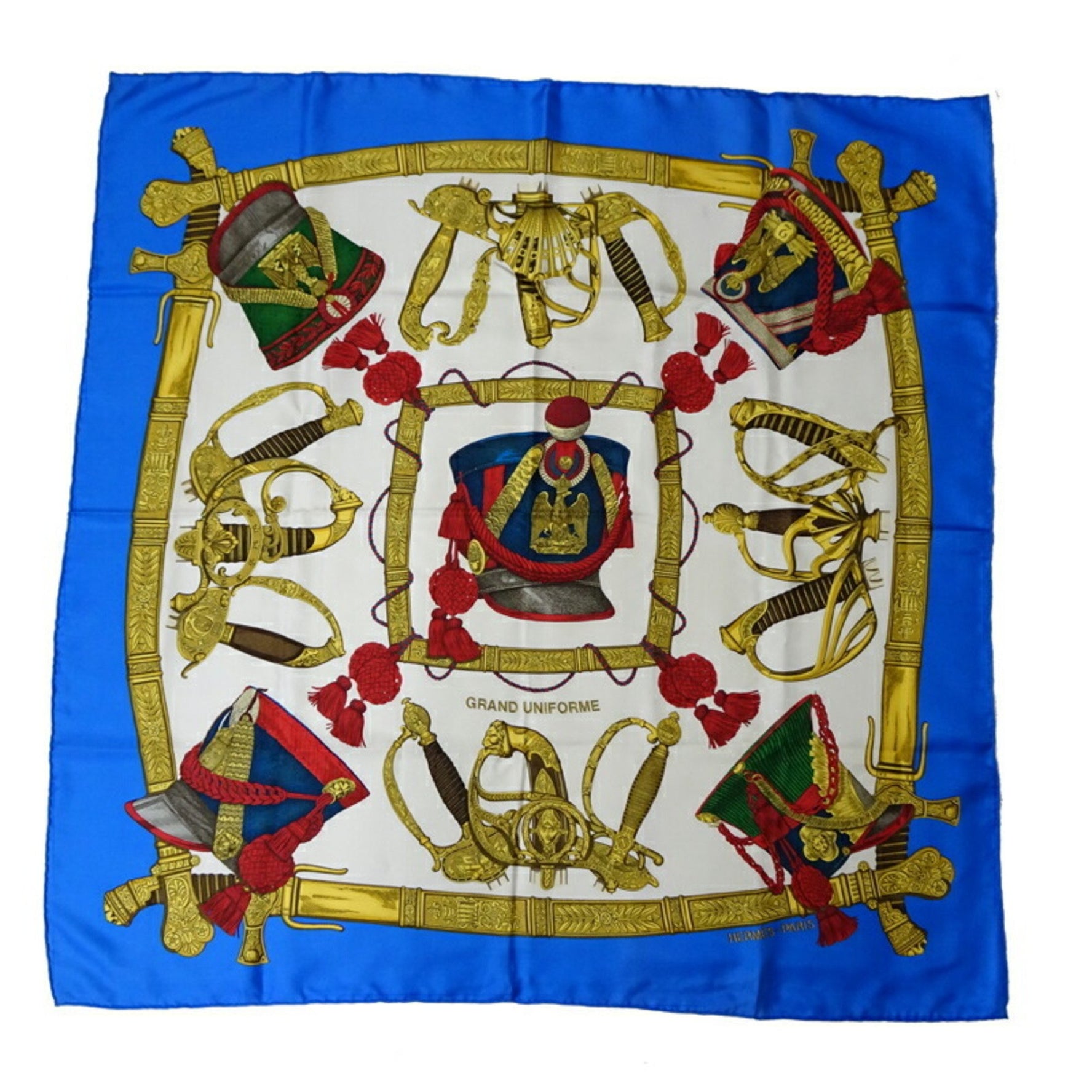 Hermes Carre 90 GRAND UNIFORME Eagle Scarf Muffler Silk Multicolor