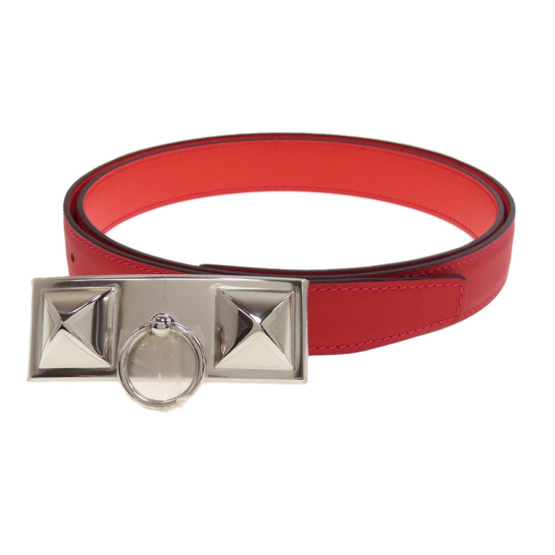Hermes Rival Vermilion Rose Silver Hardware Belt Swift Epson Men's