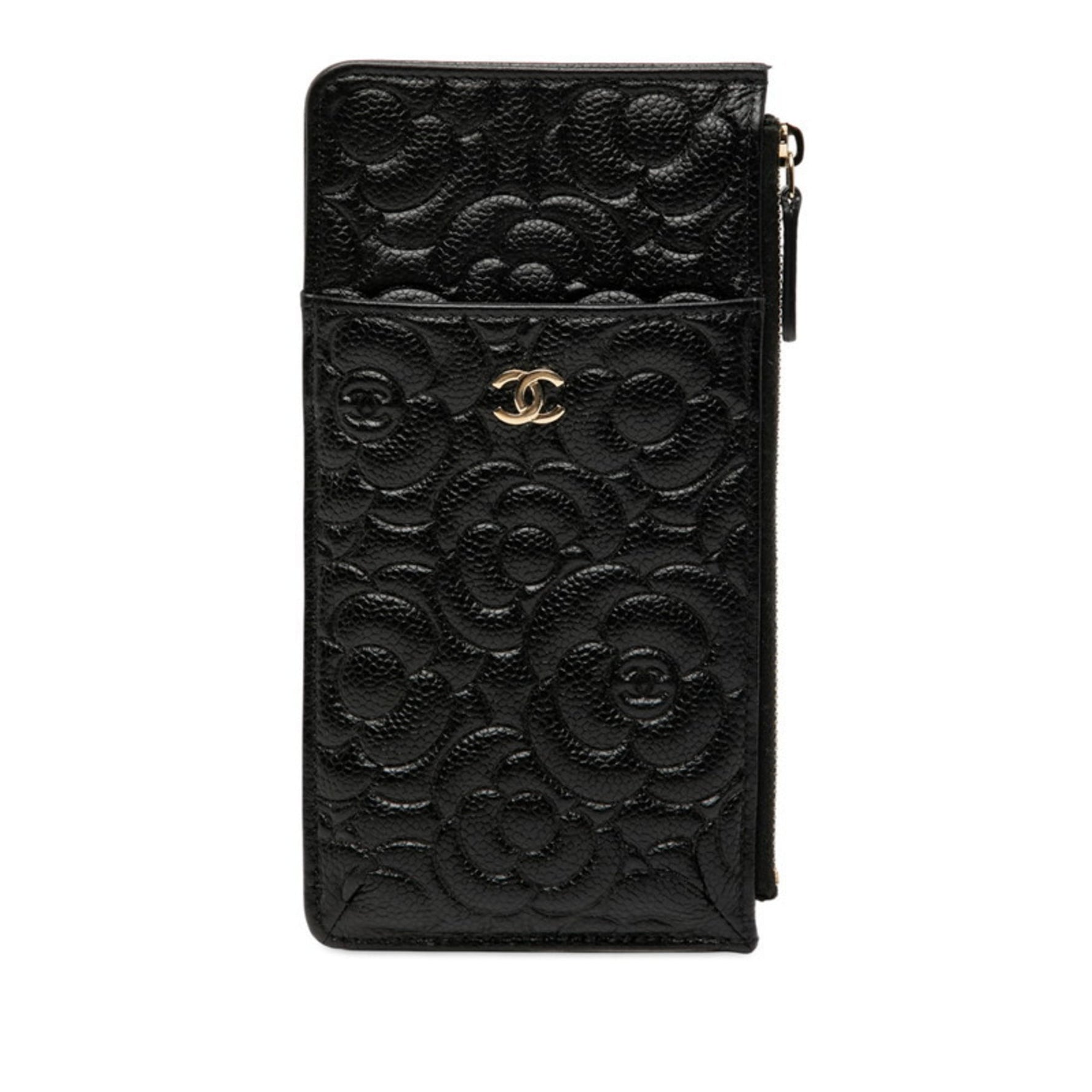CHANEL Coco Mark Camellia Wallet/Coin Case Pass Fragment Caviar Skin