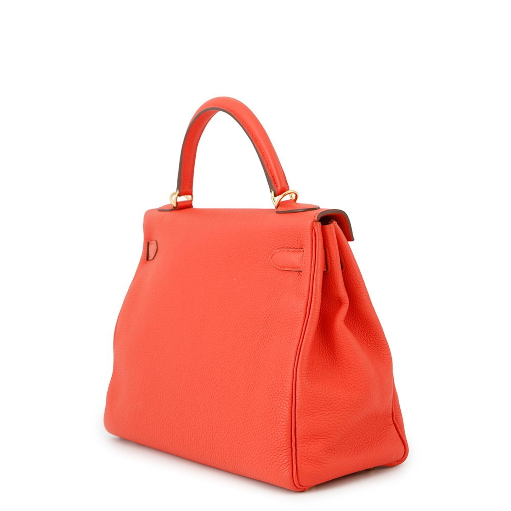 Hermes Hermès Kelly 32 handbag, inlaid with orange poppy and Taurillon Clemence leather, featuring a T-stamp 2-way shoulder strap.