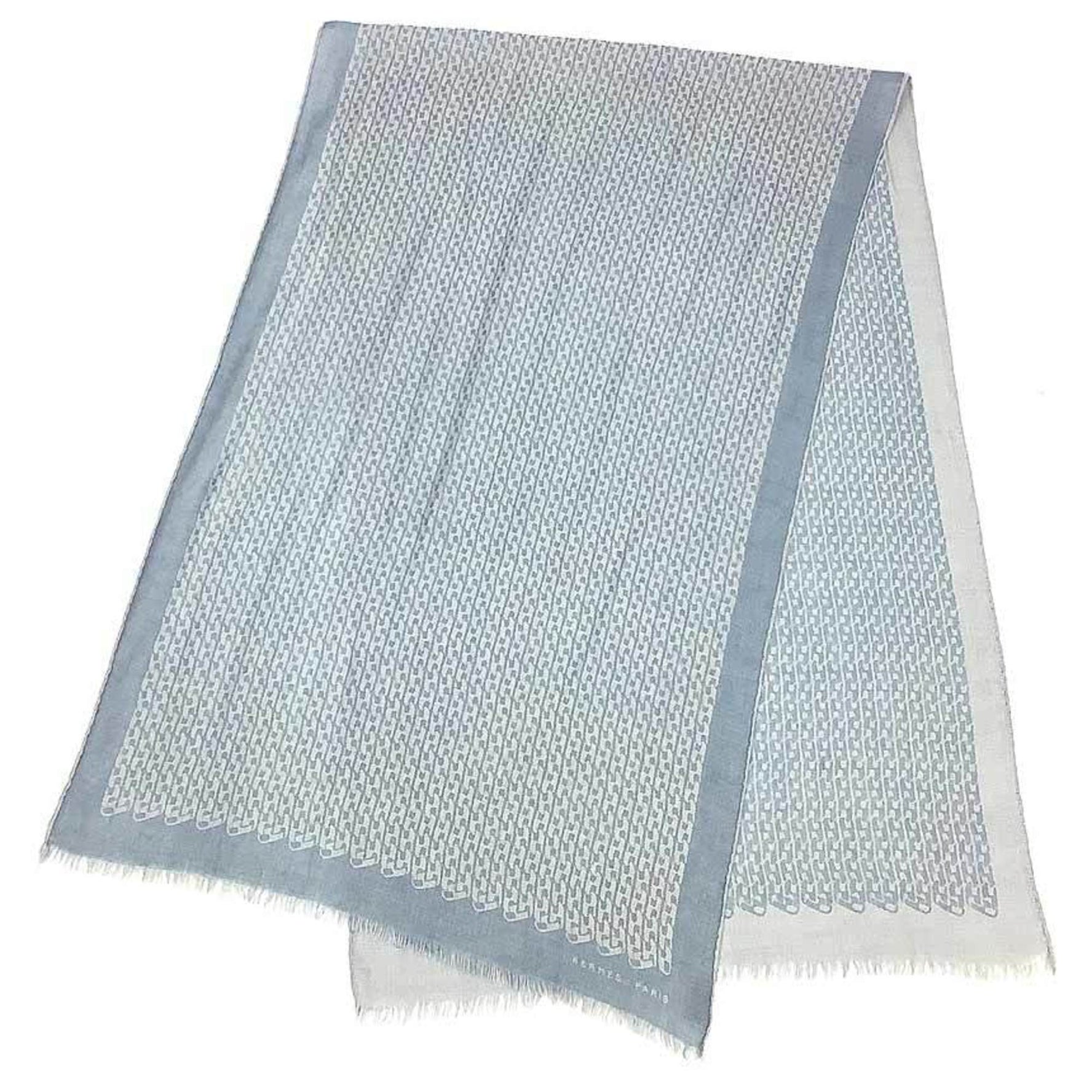 HERMES H pattern scarf shawl cashmere silk light blue men women unisex