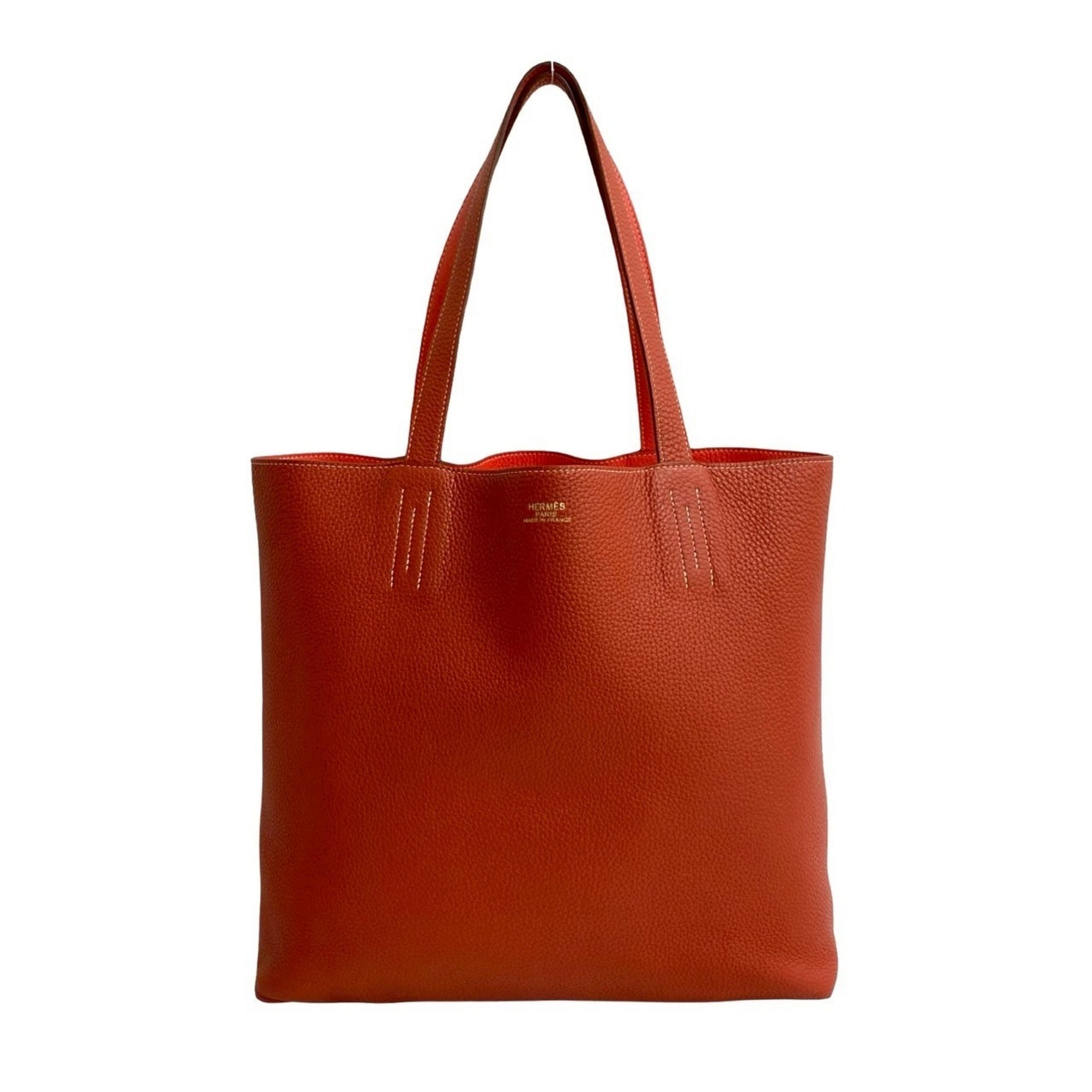 □R engraved HERMES Double Sens 45 Taurillon Clemence leather tote bag/handbag, pink