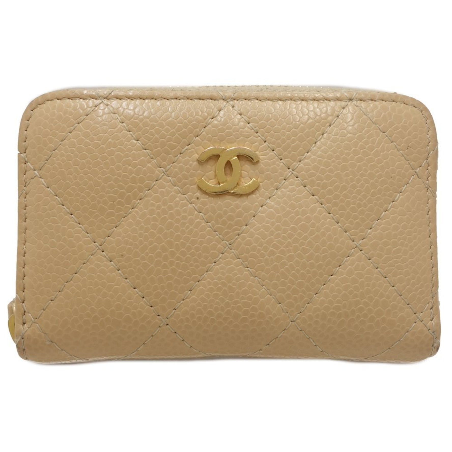 CHANEL Matelasse Coin Purse Case Caviar Skin Beige