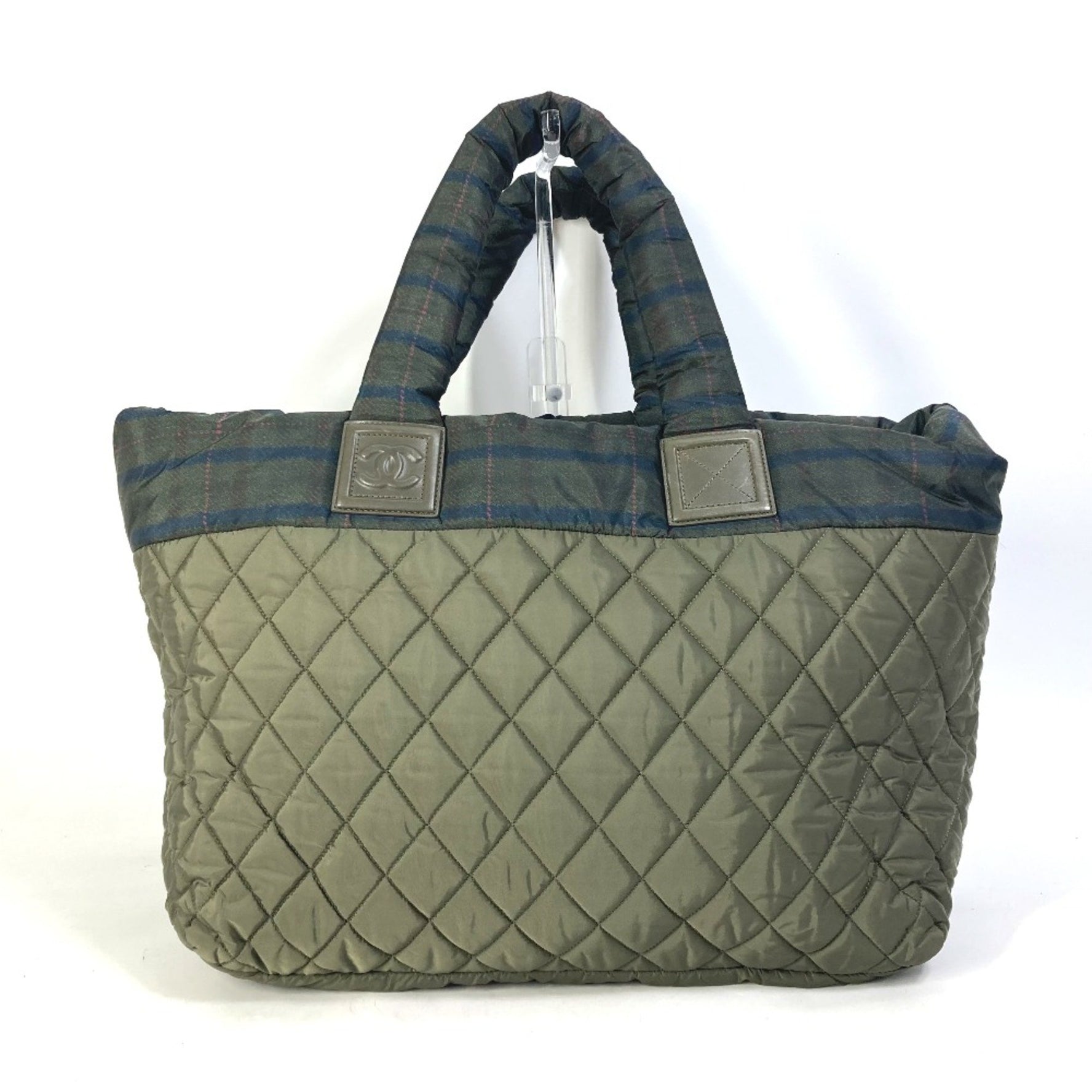 Chanel Quilted shawl Medium Tote Shoulder Bag Check Tote Bag khaki