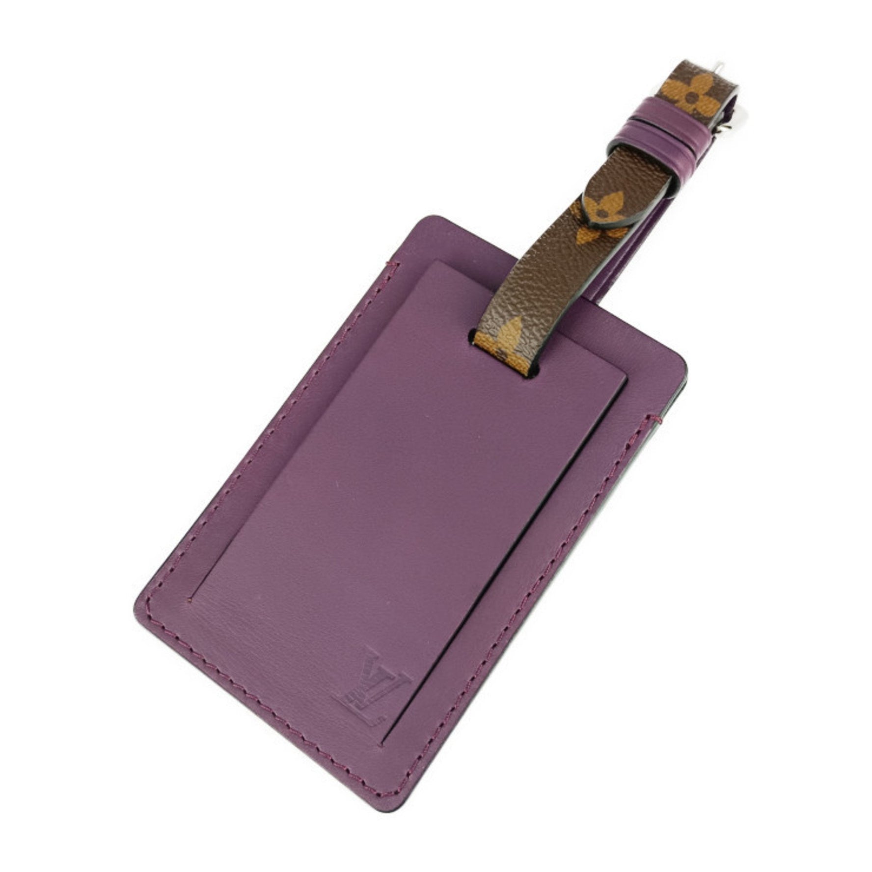 Louis Vuitton Name Tag Porto Address Ketch - Brown Purple Monogram Canvas Leather Men's