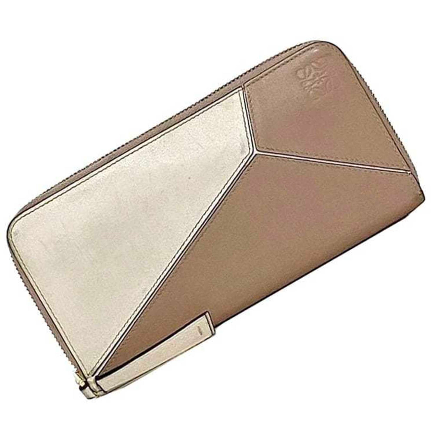 LOEWE Round Long Wallet Pink Beige White Puzzle Leather