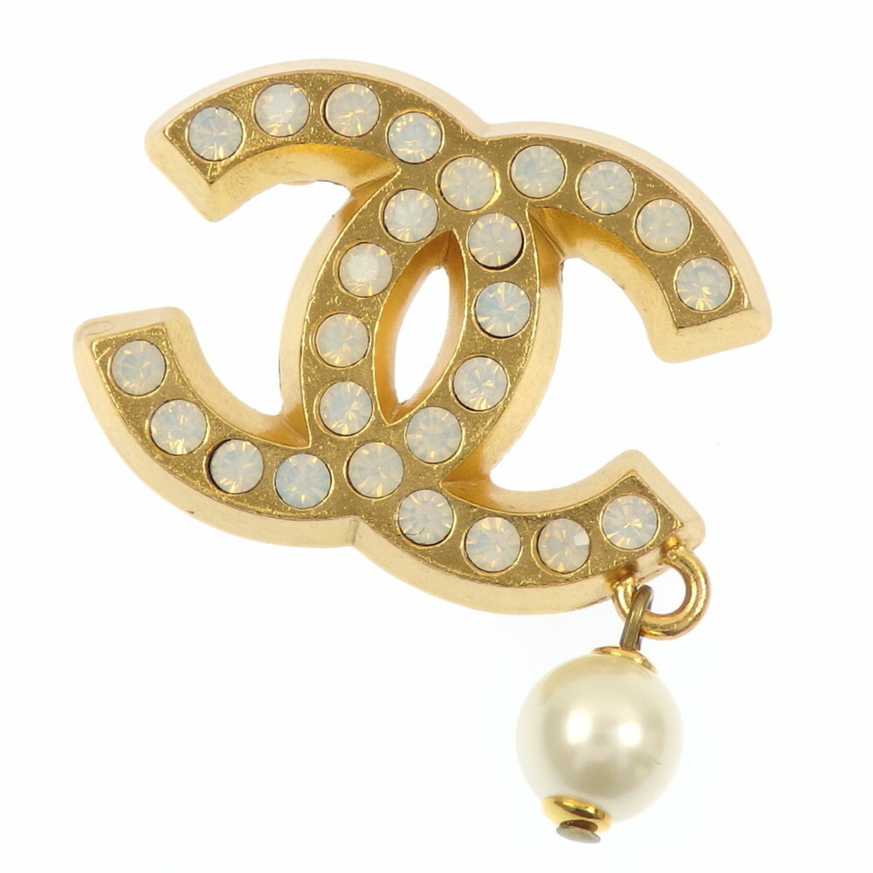 Chanel Coco Mark Brooch Rhinestone, Faux Pearl, Metal, 02 Pieces