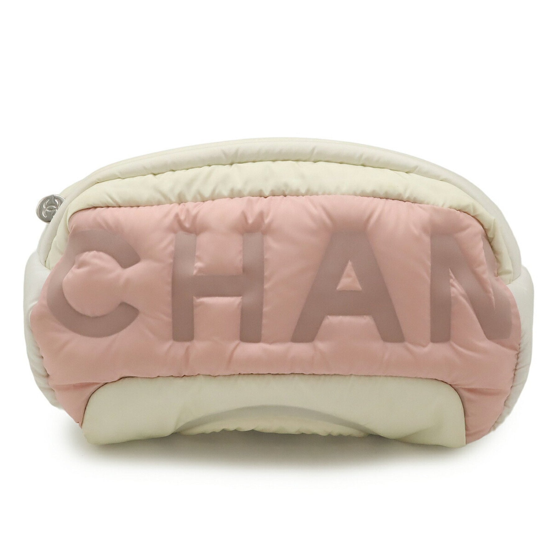 CHANEL Coco Mark Body Bag, Waist Pouch, Hip Nylon, White, Pink