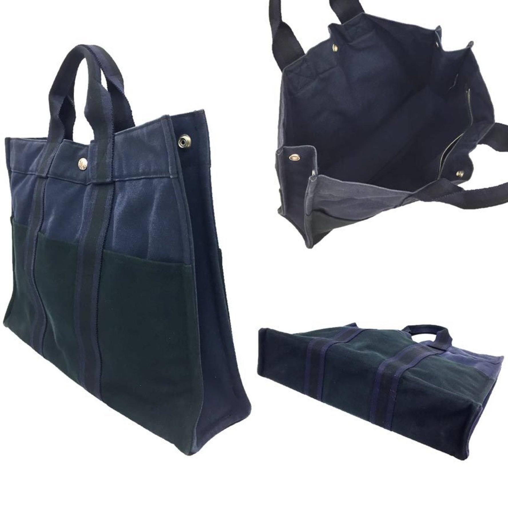 HERMES Foule MM Tote Bag Hand Navy x Black