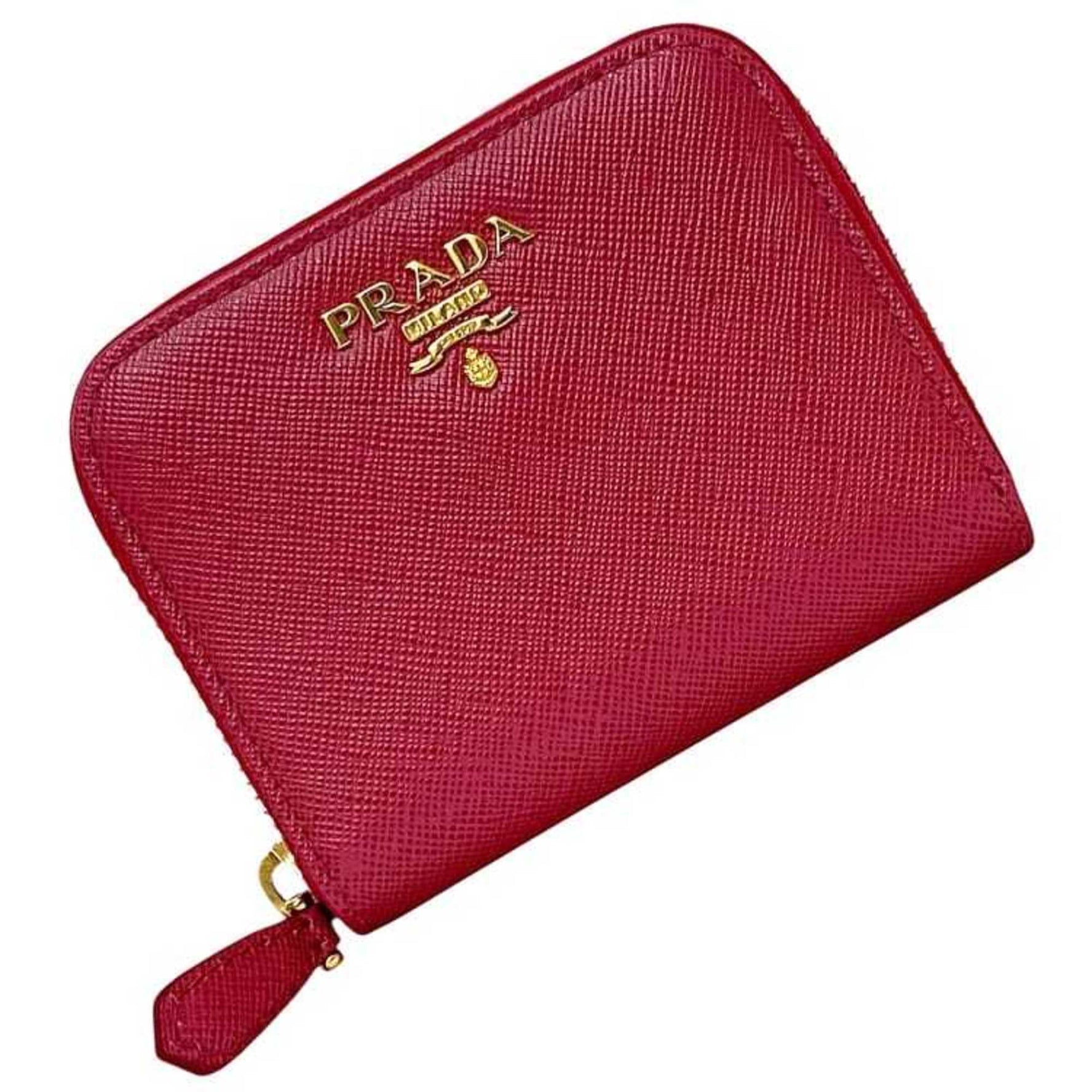 Prada Coin Case Saffiano Leather 12 S Compact Mini Wallet with Metal Fittings Grained
