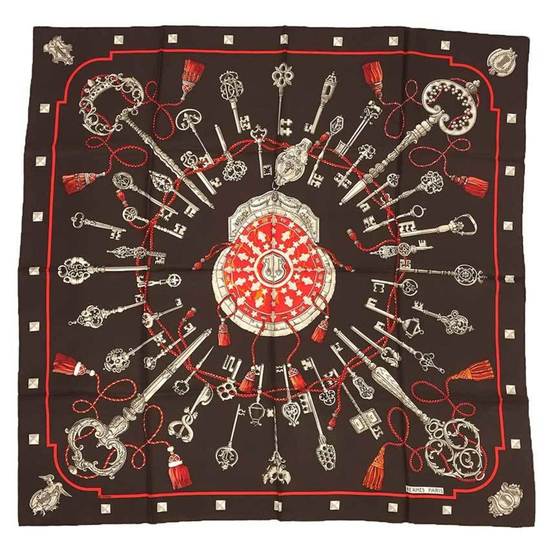 HERMES Carré 90 LES CLES Scarf, Key Pattern, Silk