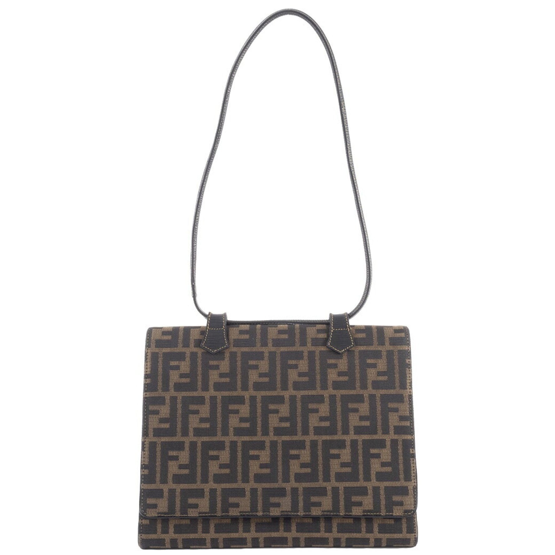 Fendi Zucca Flap Handbag Canvas | Leather Beige Black