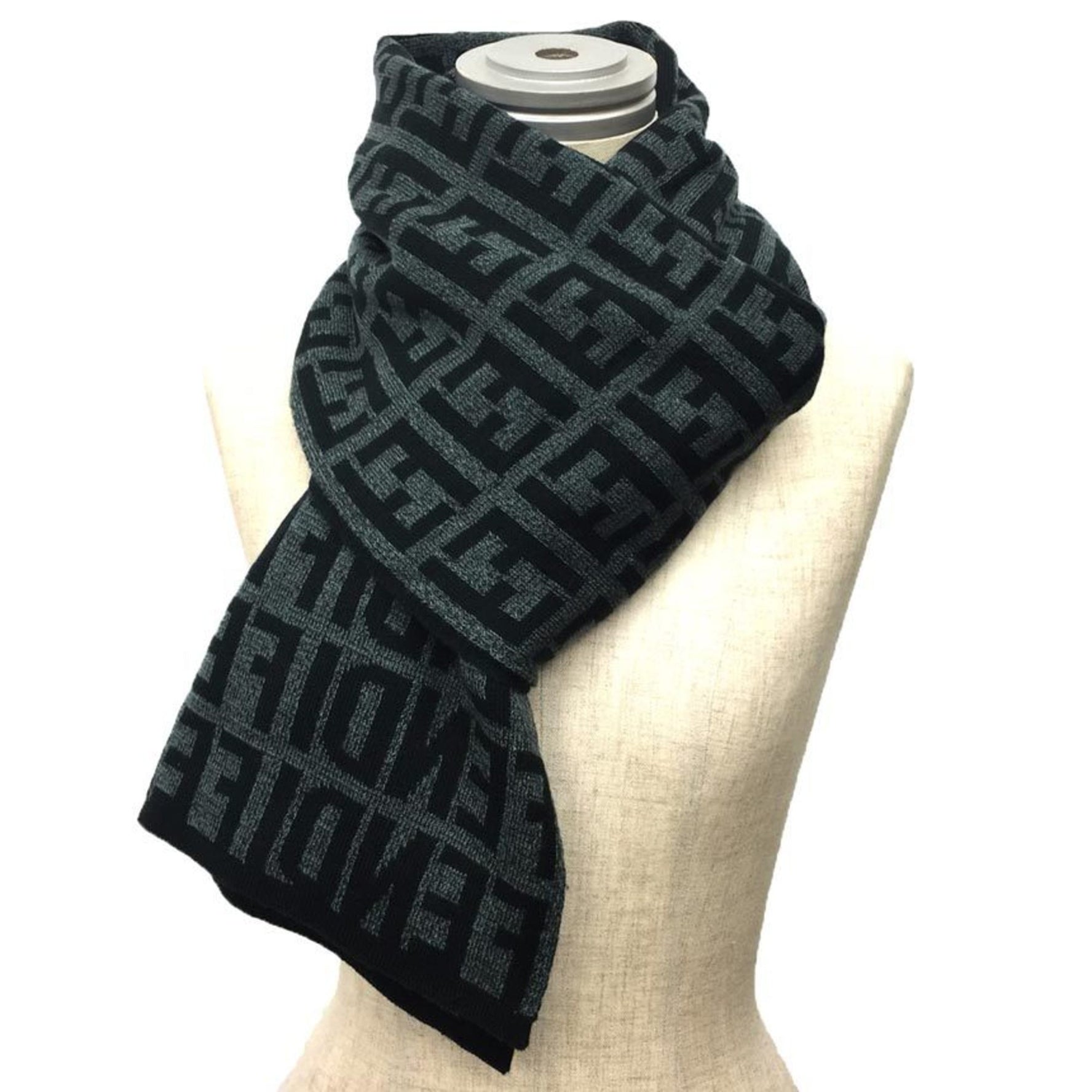 FENDI ZUCCA FF Scarf Stole Black x Grey Men's