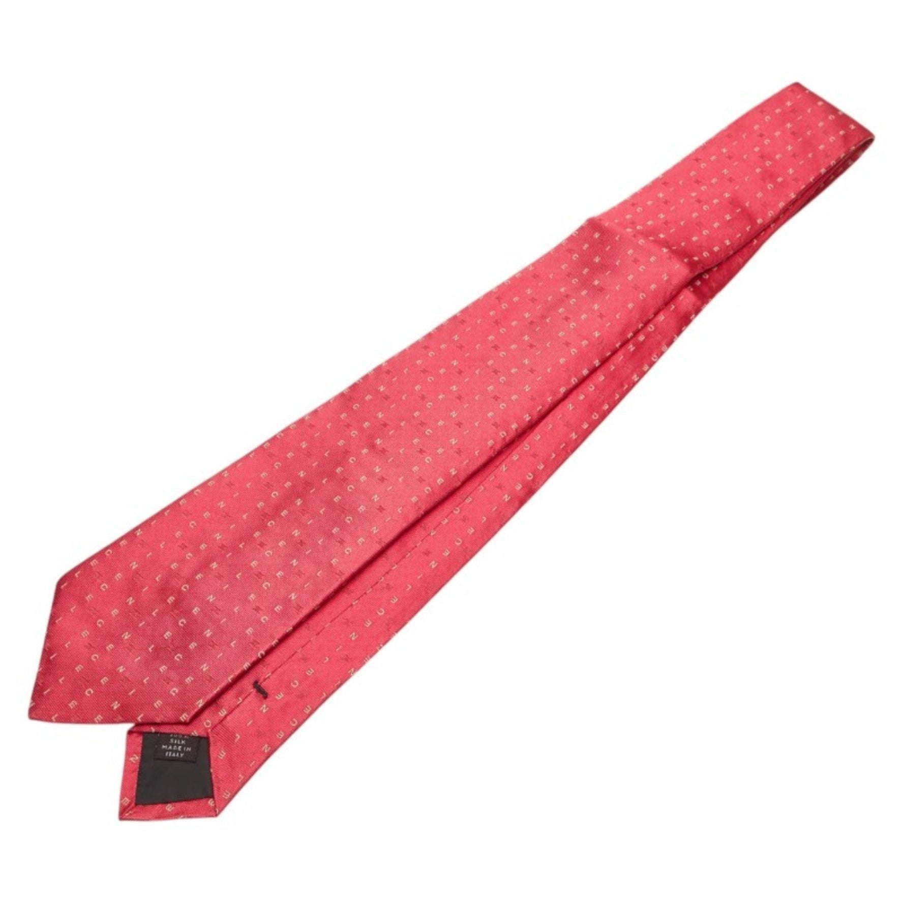 Celine Triomphe Logo Tie, Red and Beige Silk