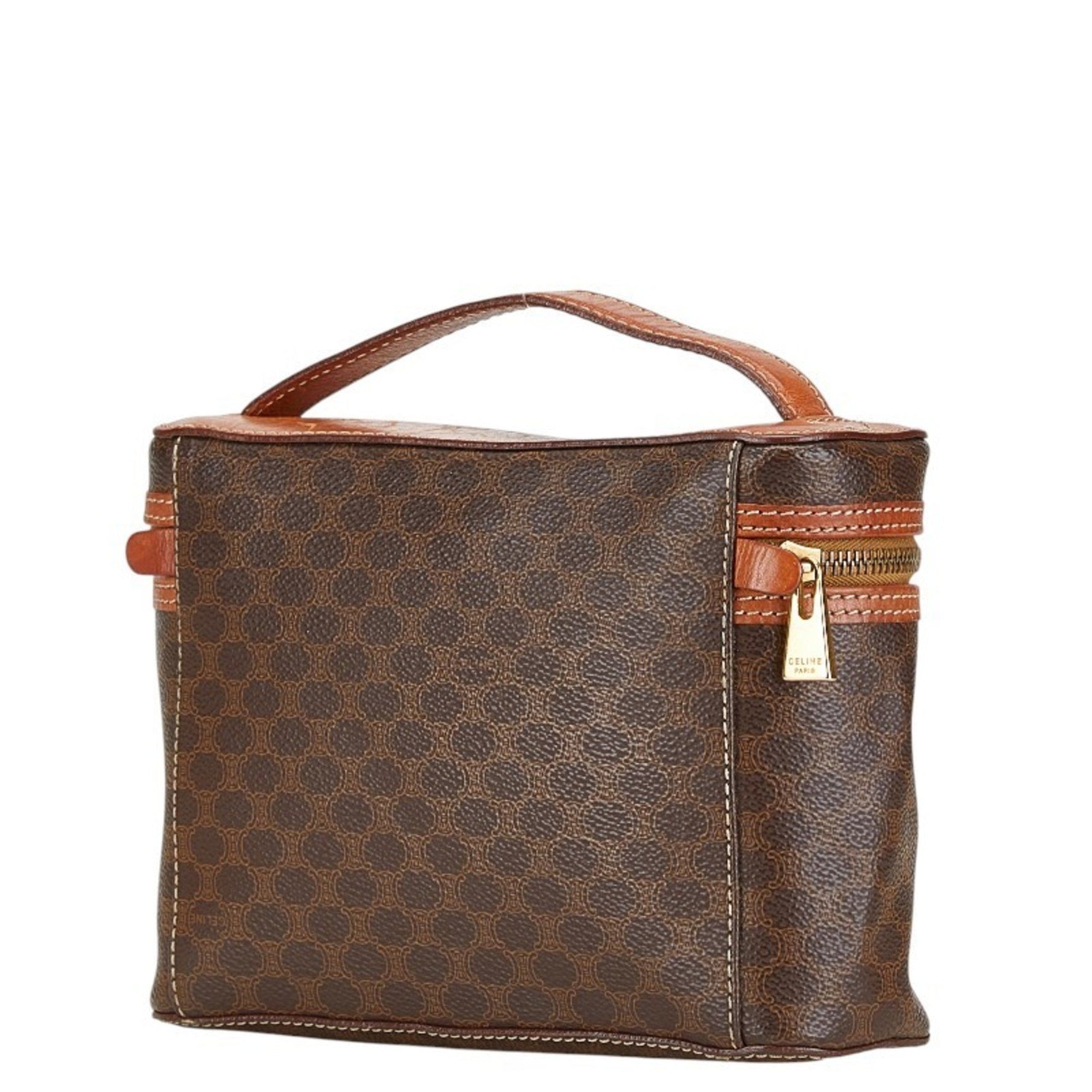 Celine Macadam Vanity Bag Handbag Pouch Brown PVC Leather