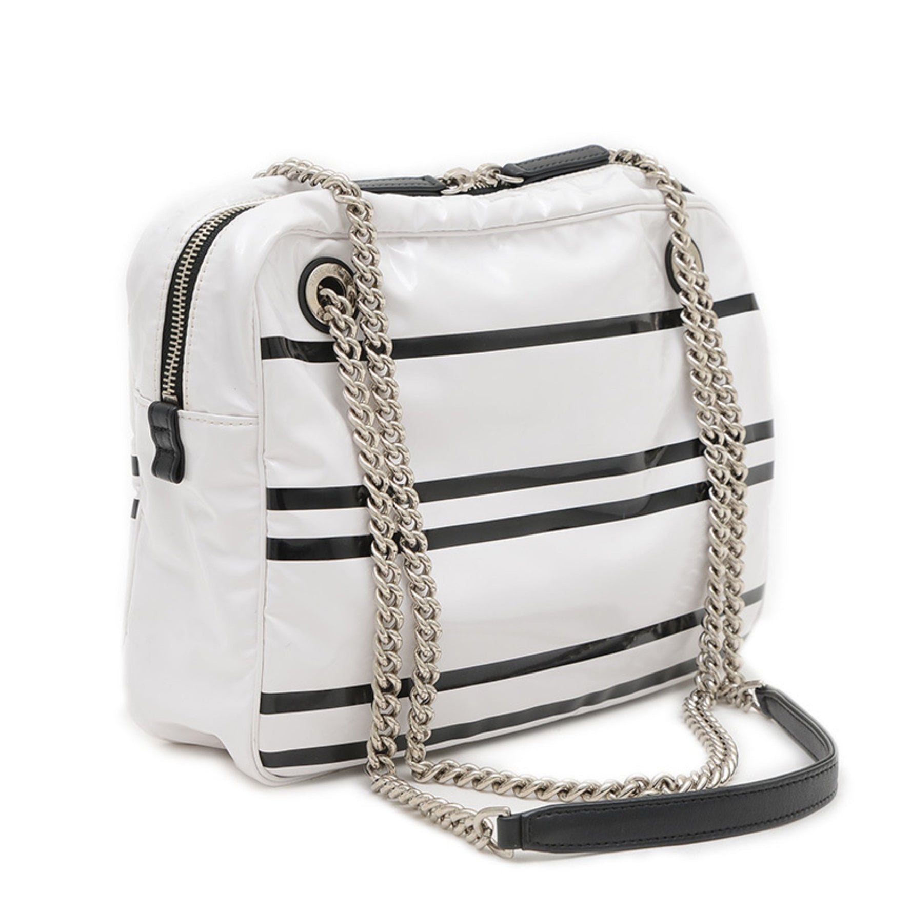 Chanel Cruise Line Chain Shoulder Bag Vinyl White Black