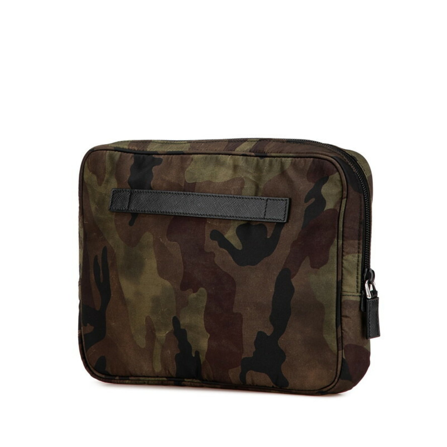 Prada Camouflage Triangle Plate Clutch Bag Second Green Khaki Nylon Leather