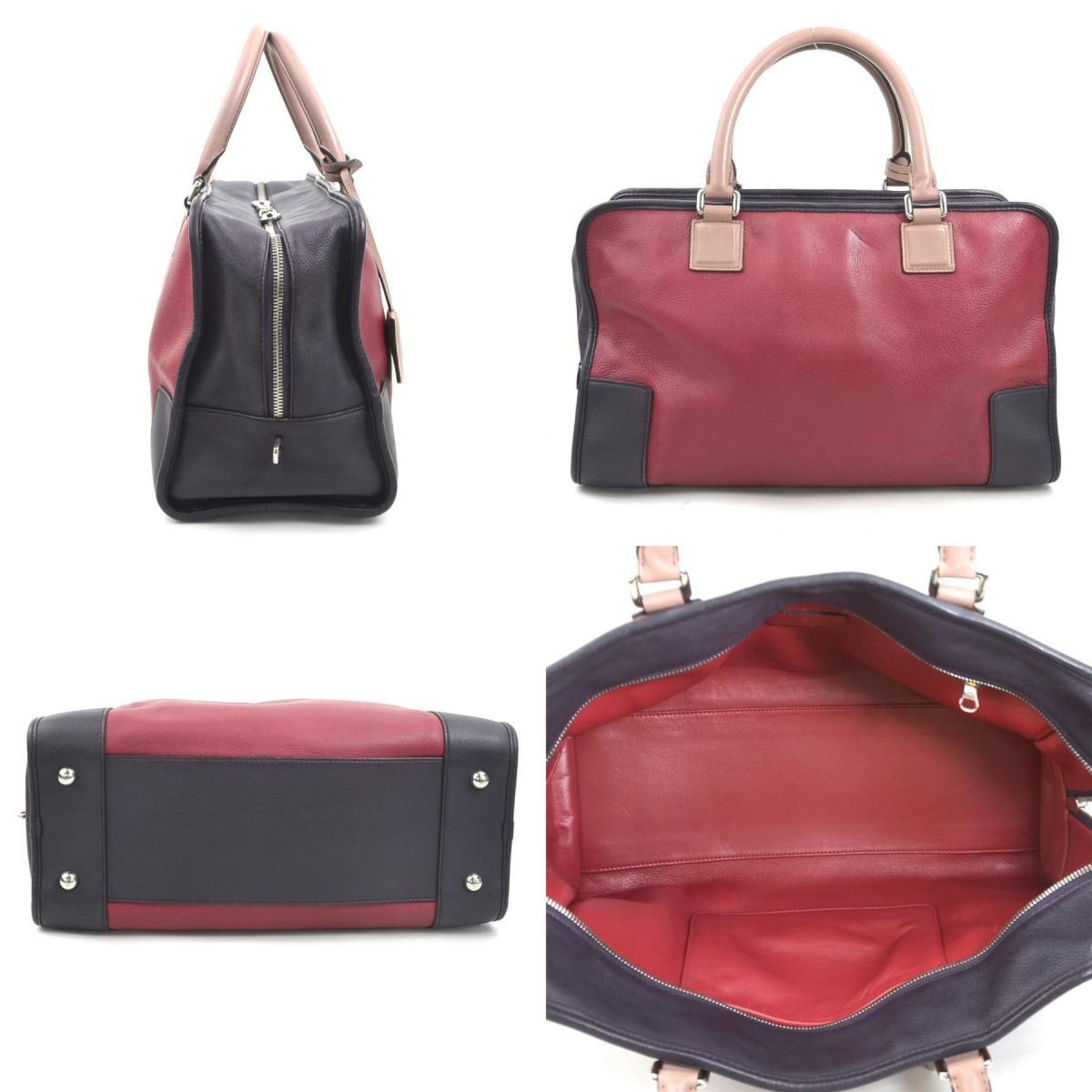 LOEWE handbag Amazona leather burgundy dark purple silver ladies