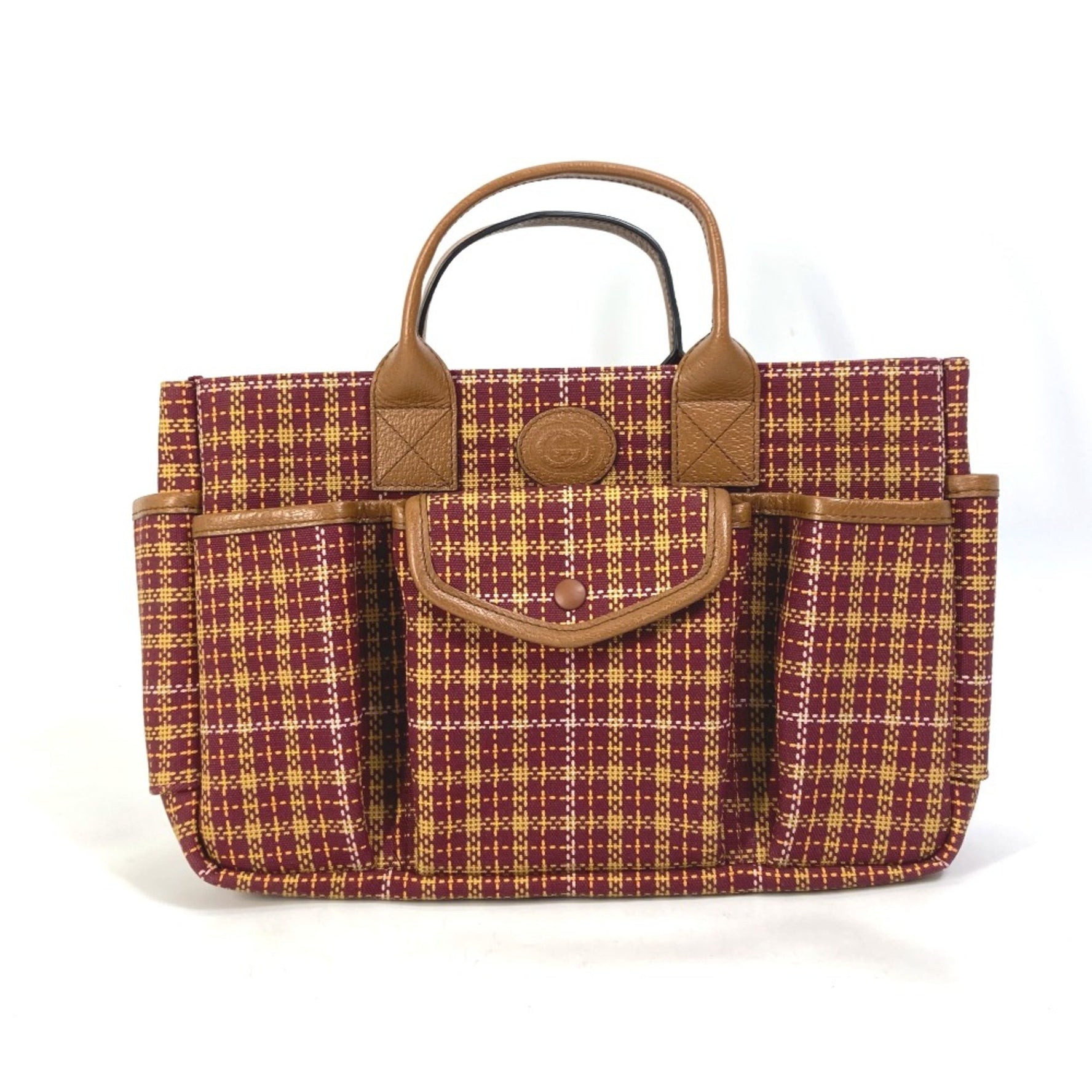 Gucci check Tote Bag Hand Bag Brown/Bordeaux Based