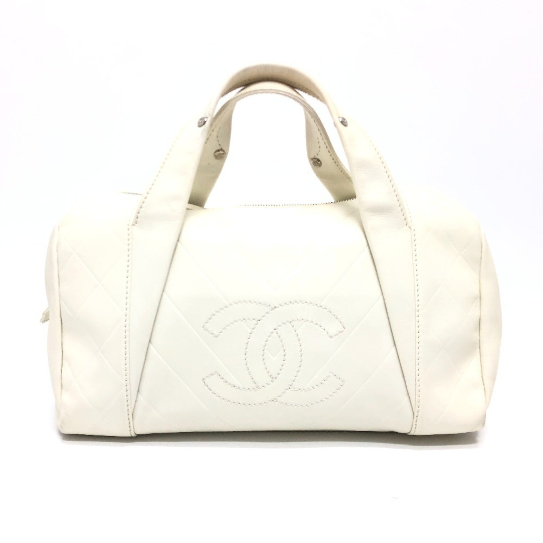 CHANEL CC Coco Mark Chevron V-Stitch Handbag Boston Bag in Calf Leather