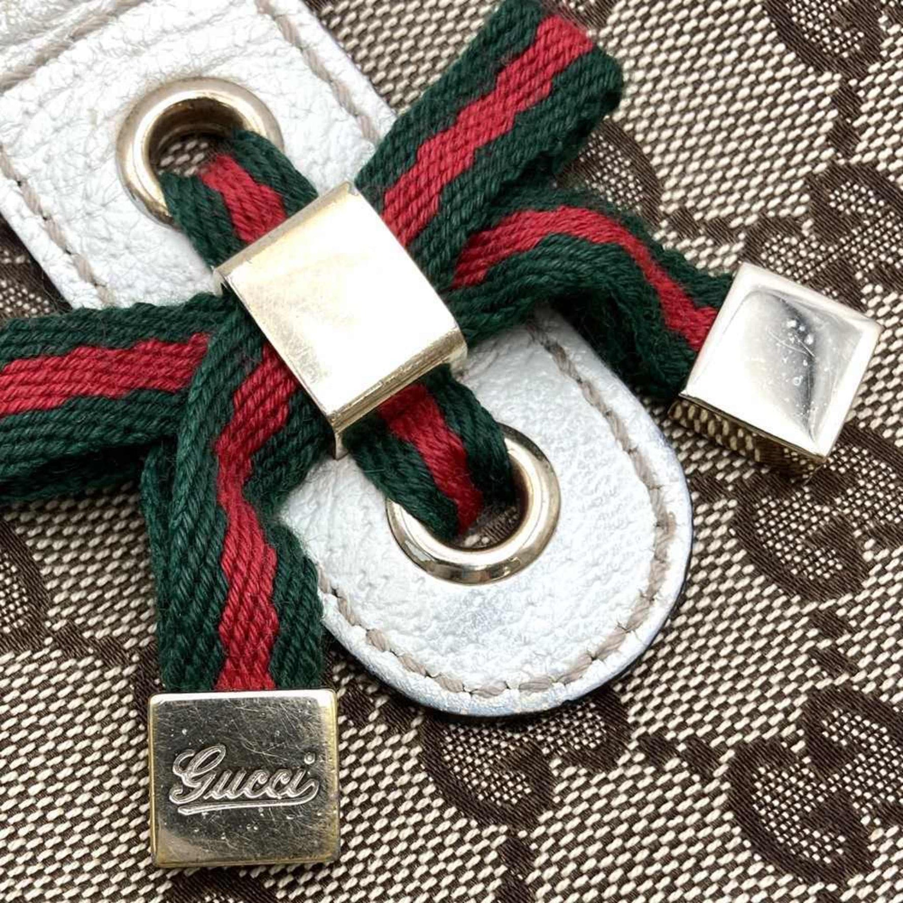 GUCCI Prince Tote Bag Sherry Line Horizontal Shoulder GG Canvas White Tea