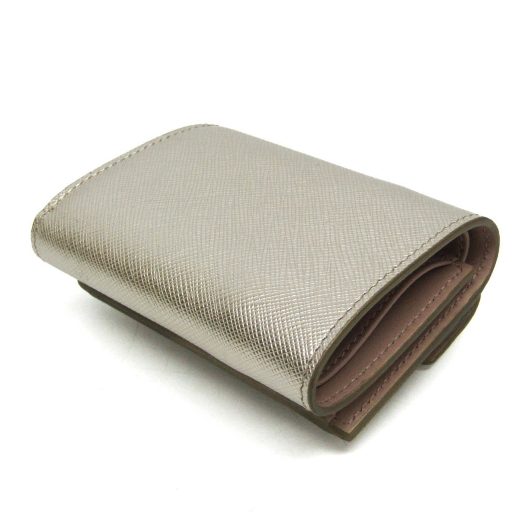 Prada Saffiano SAFFIANO FIOCCO Leather Wallet (tri-fold) Champagne Gold,Pink Beige