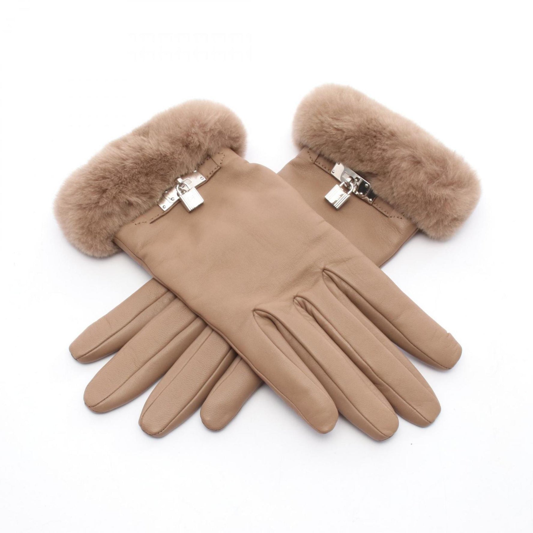 Hermes Hermès Princess Cadena Etoupe Gloves, Leather and Mink, Brown