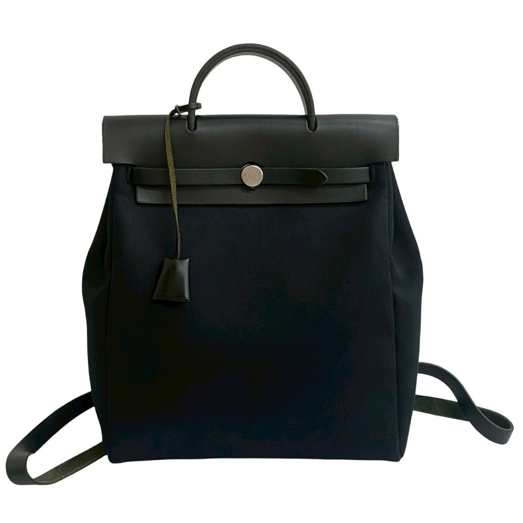 HERMES Airbag Ad PM Toile Officier Leather Backpack in Black and Navy