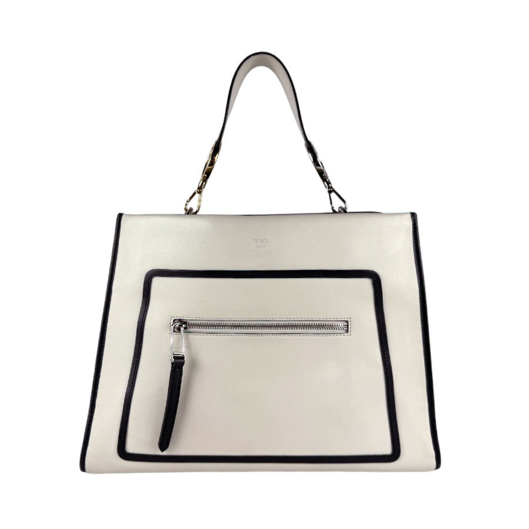 FENDI Handbag Shoulder Bag Runaway Leather Ivory x Black