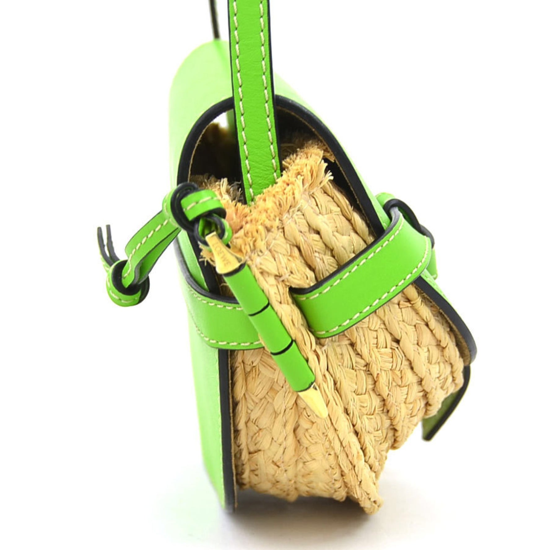 LOEWE Shoulder Bag Mini Gate Raffia Leather Natural Light Green