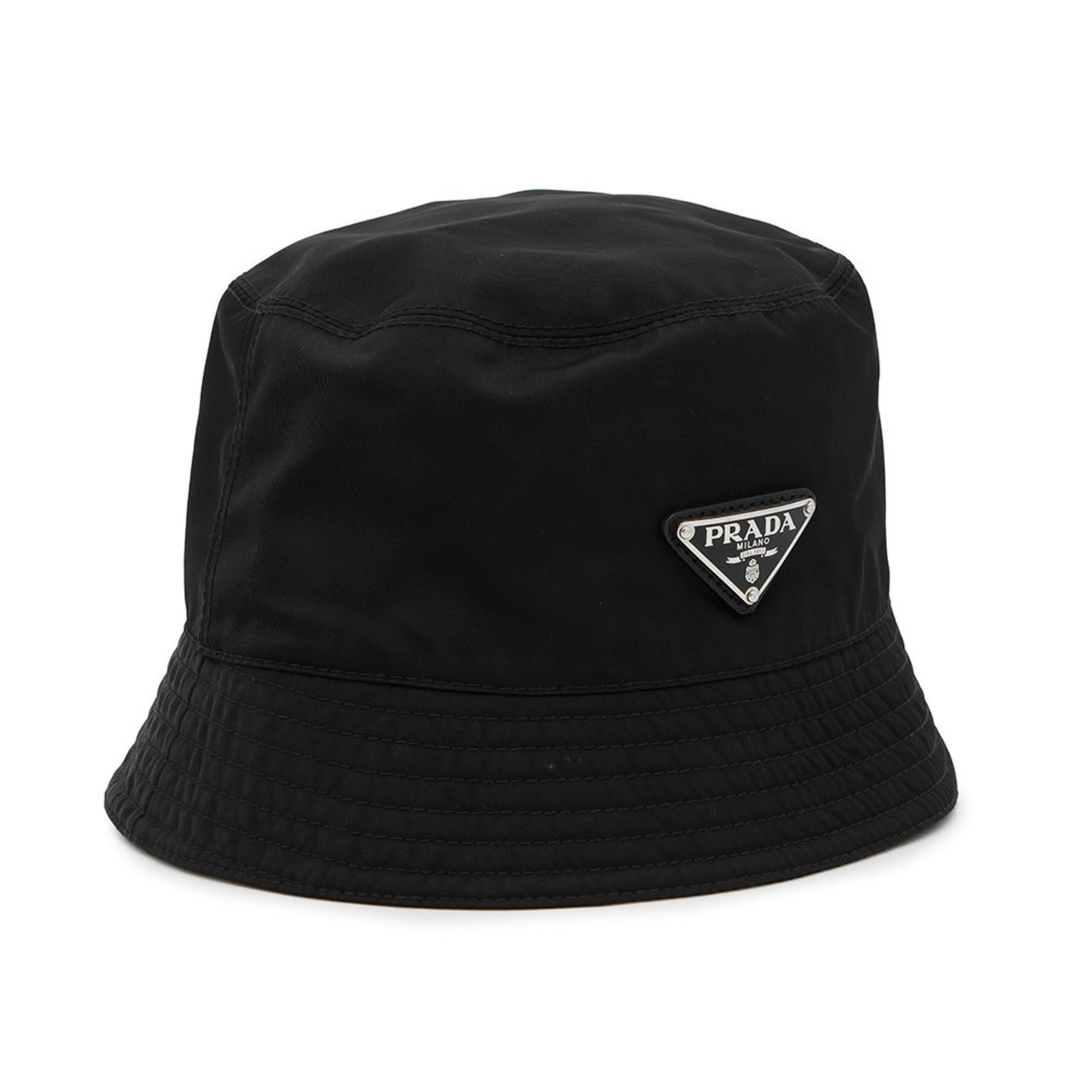 Prada Re-Nylon Triangle Bucket Hat, Size L, Black, 1HC137