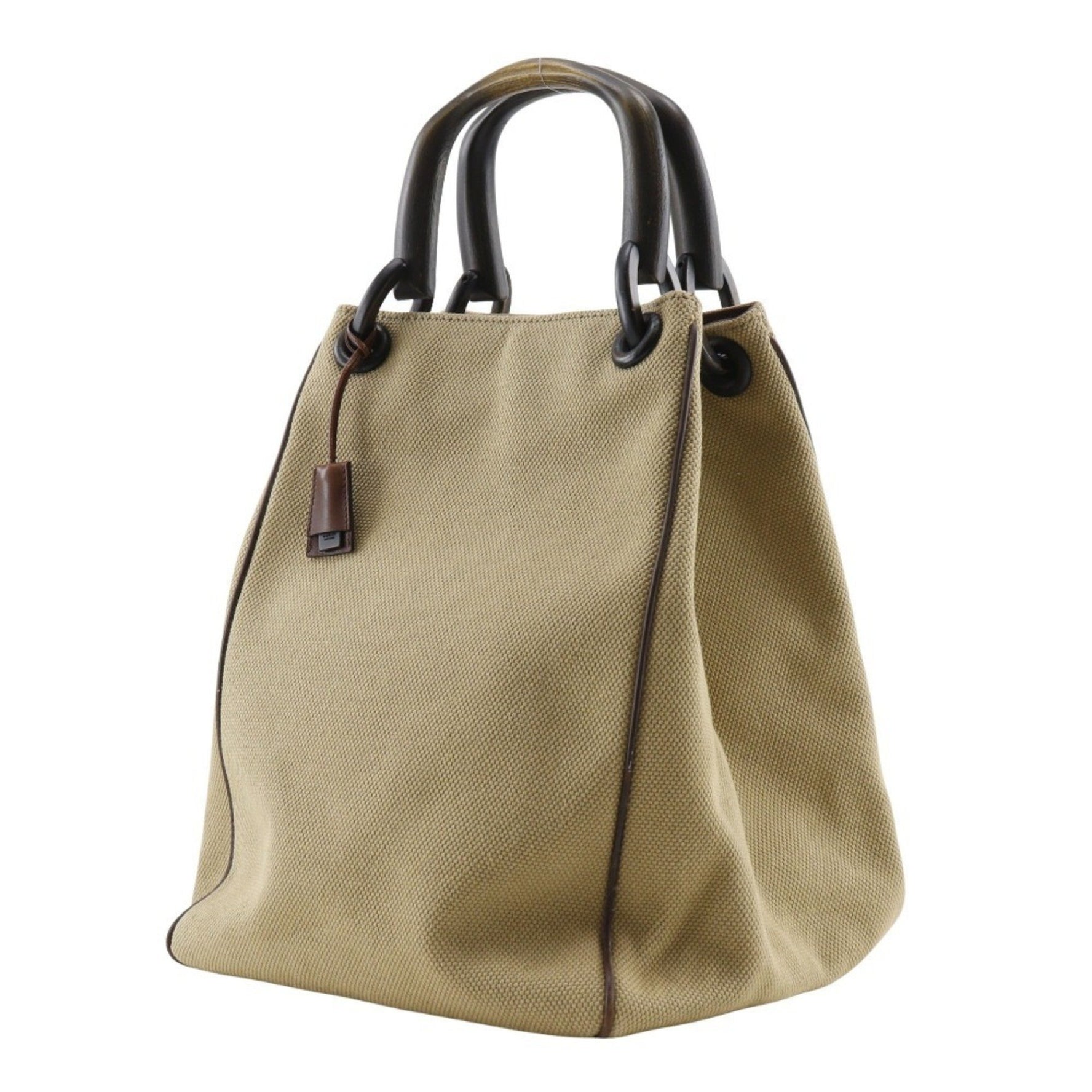 GUCCI Wood Handle Handbag Canvas handle