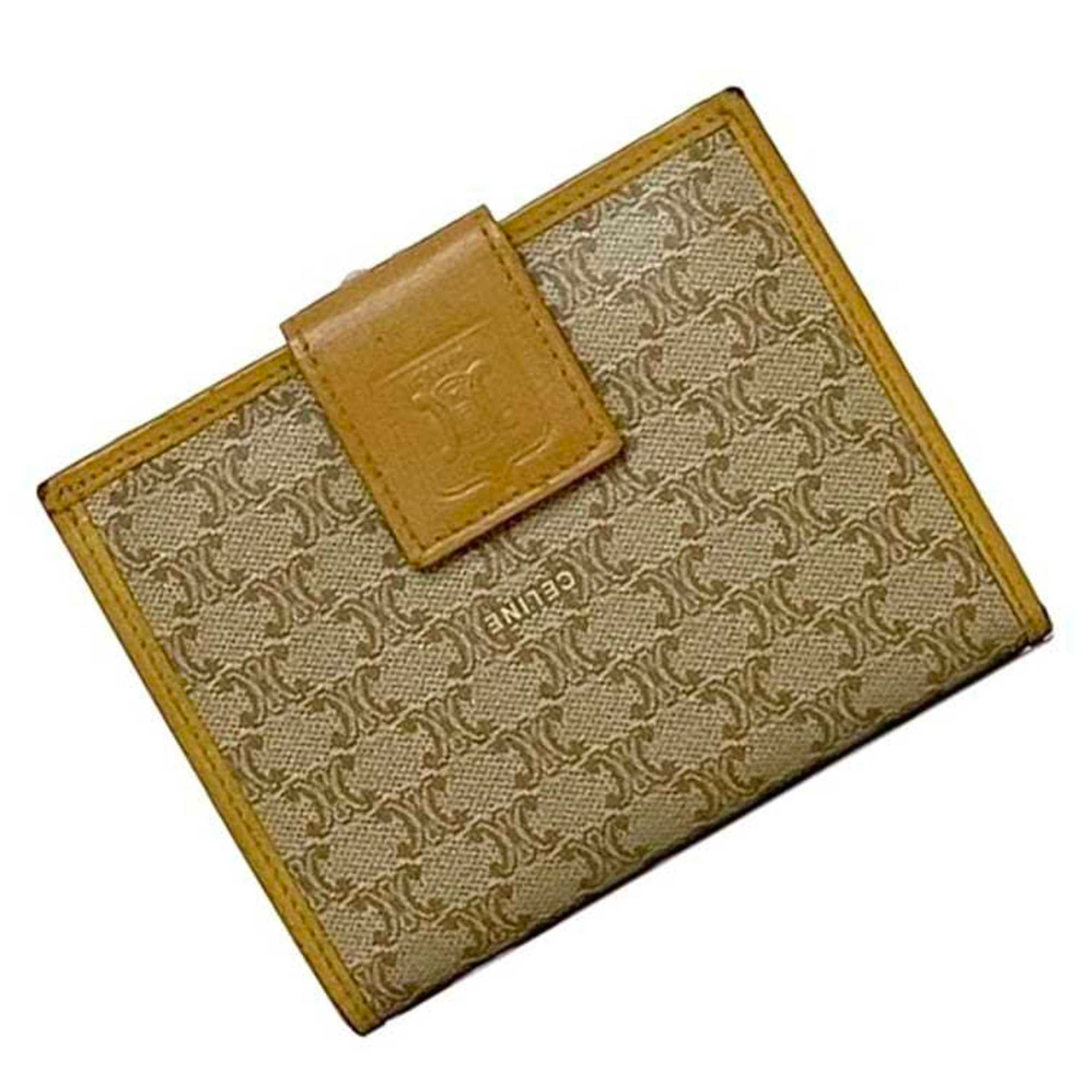 Celine Bi-fold Wallet Beige Yellow Macadam PVC Leather Folding Compact Mini