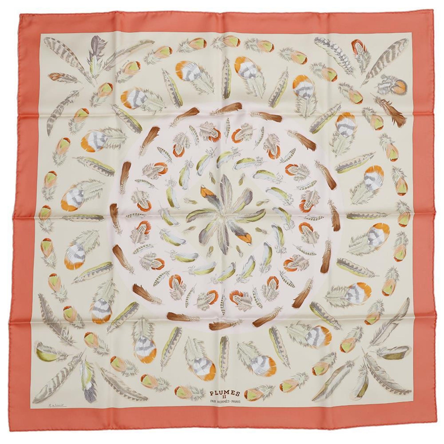 Hermes Carre 90 Scarf Feather II Plumes Silk