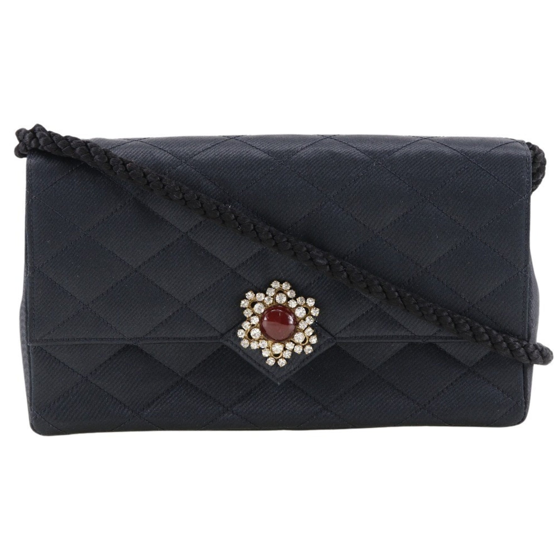 CHANEL Shoulder Bag Satin 1985 Snap Button