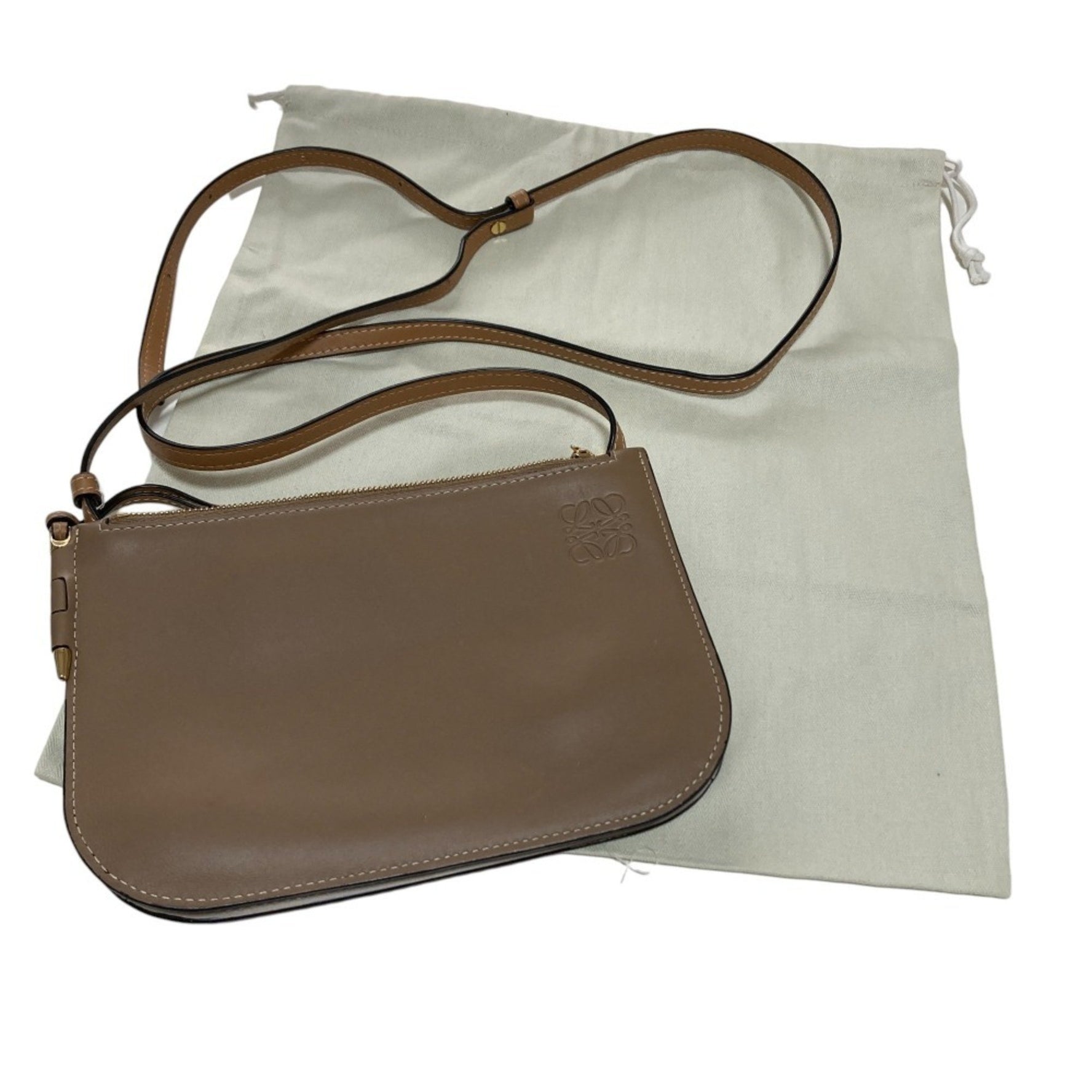 LOEWE Gate Double Zip Pouch Shoulder Bag Brown