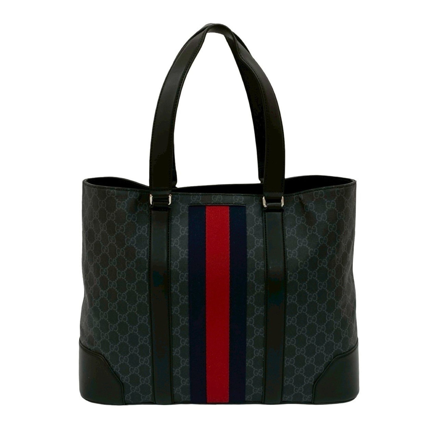 GUCCI Sherry Line GG Supreme Logo Leather Tote Bag, Handbag, Business Size, Black