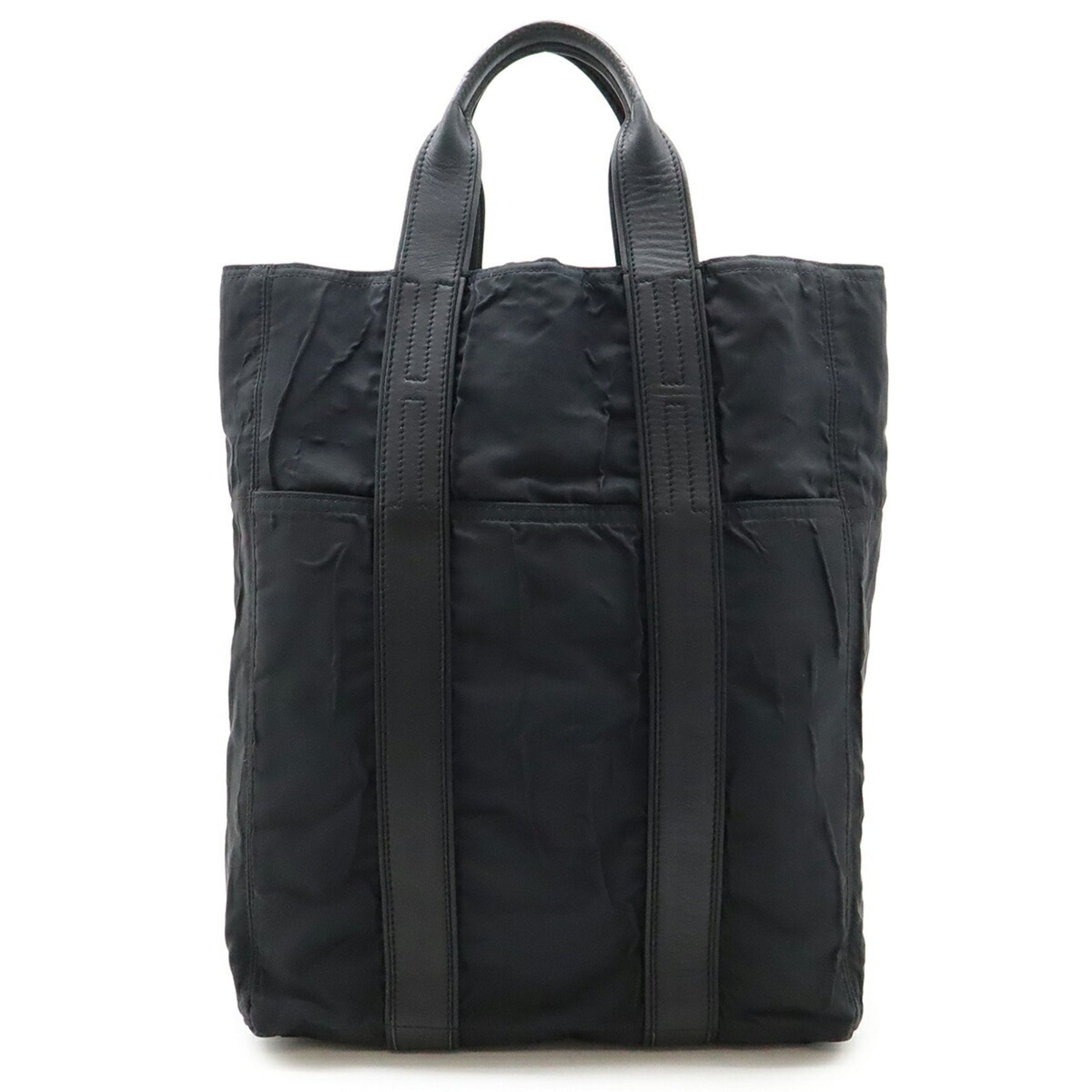 HERMES Acapulco Cabas MM Tote Bag Large Handbag Nylon Leather Black