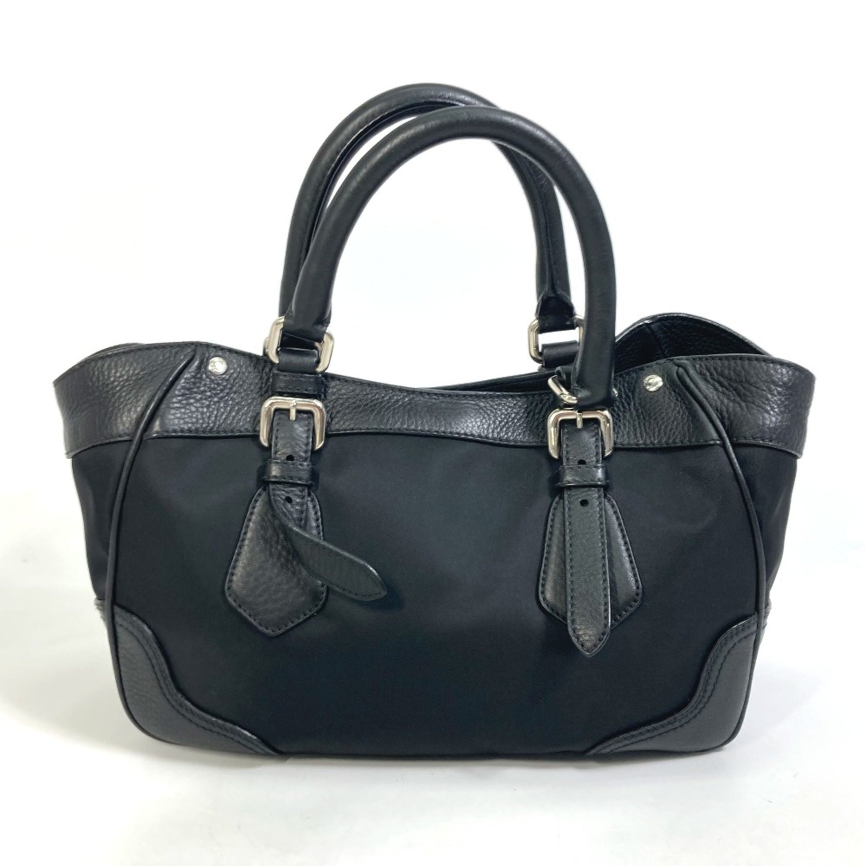 PRADA Triangle logo bag tote Hand Bag SilverHardware