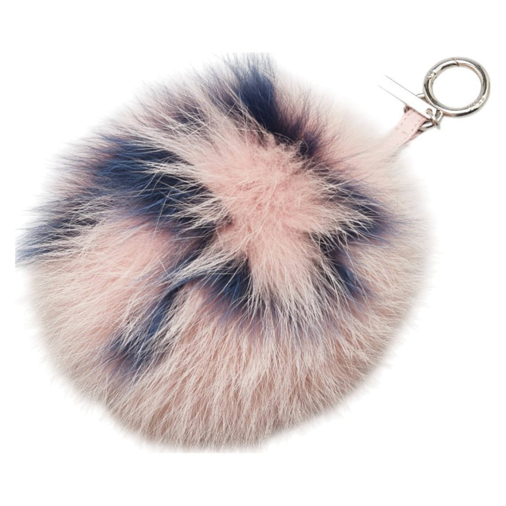 Fendi Pom-Pom Charm Key Ring Keychain Pink Blue Fur Leather