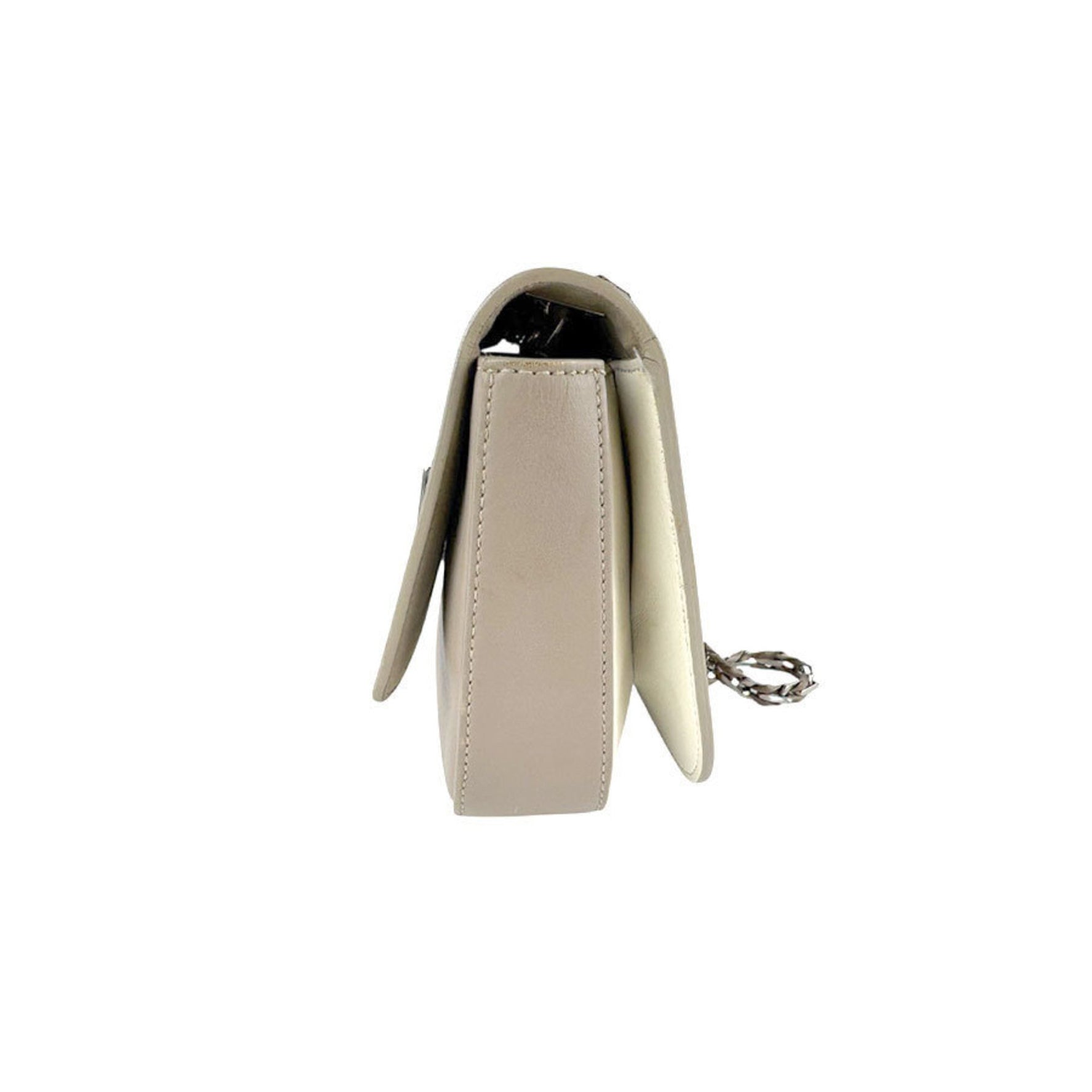 Fendi Tre Baguette Shoulder Bag in Leather, Metal, Greige, and Silver