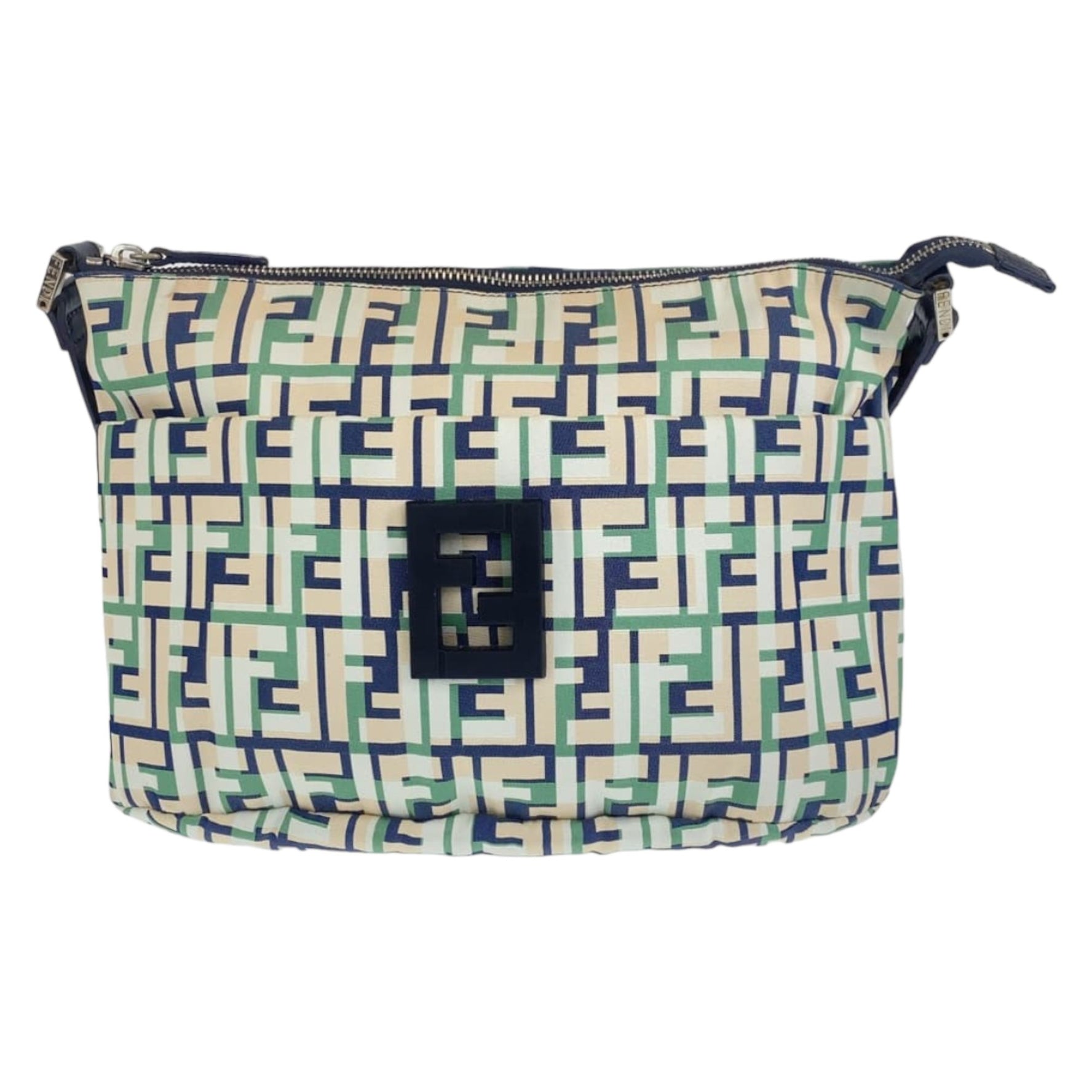 FENDI Zucca pattern FF logo green, pink, and navy canvas crossbody shoulder bag/messenger bag