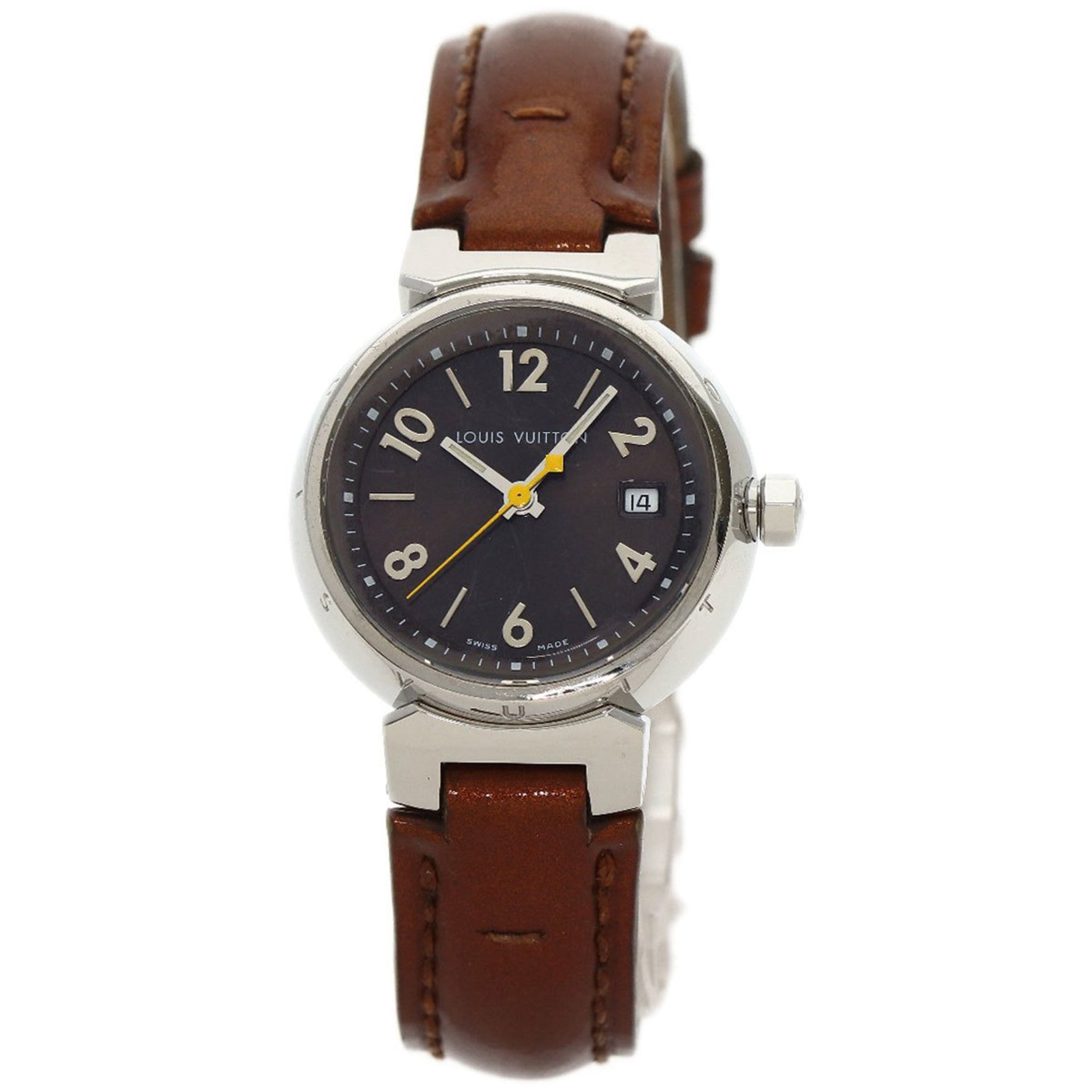 Louis Vuitton Tambour Watch Stainless Steel Leather Ladies