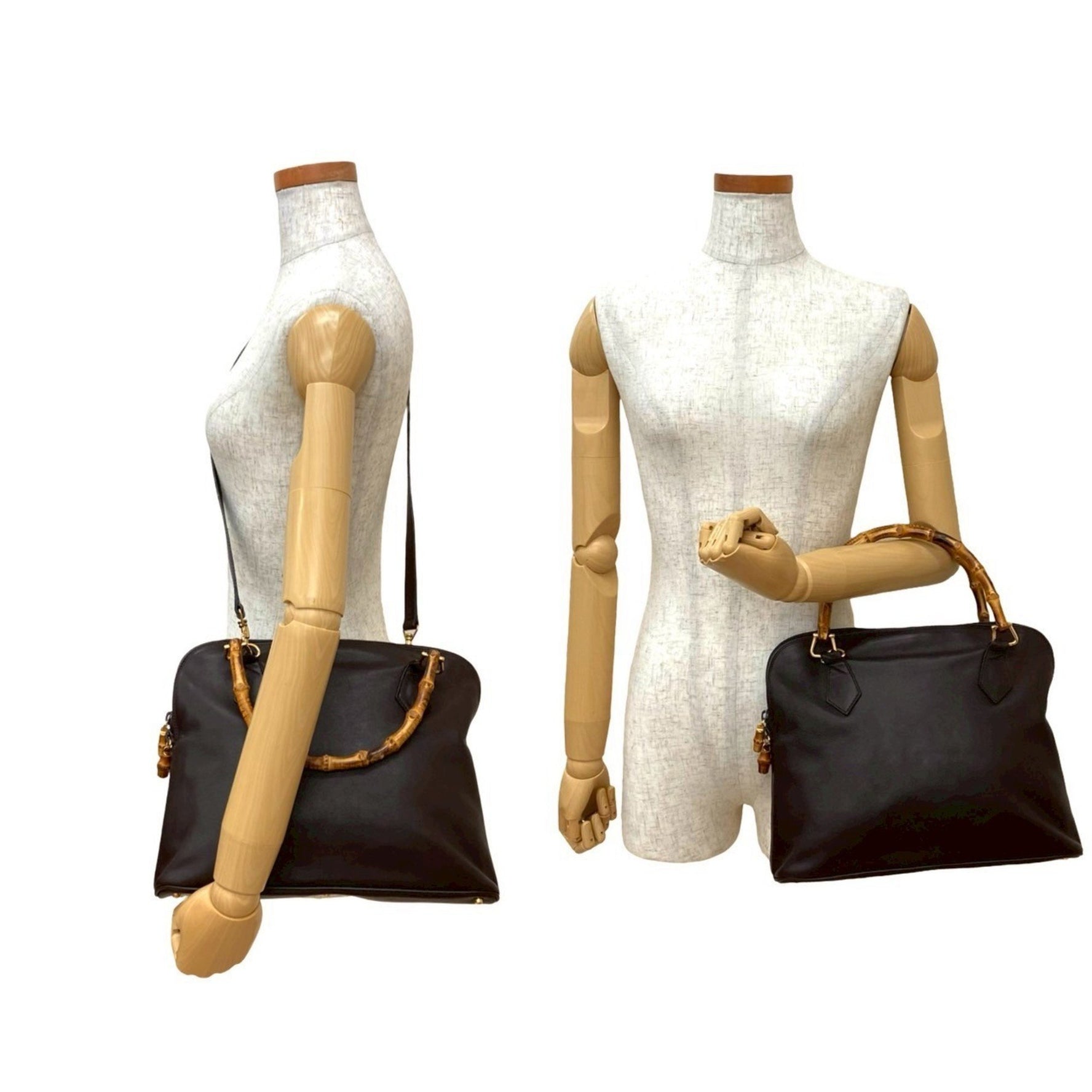 GUCCI Old Bamboo Leather Handbag, Boston Bag, Shoulder